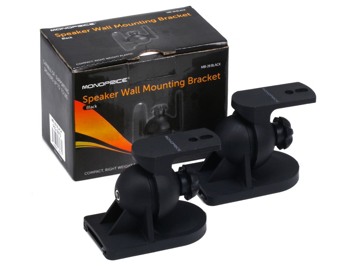 Monoprice Low Profile 7.5 Lb. Capacity Speaker Wall Mount Brackets (Pair) Black