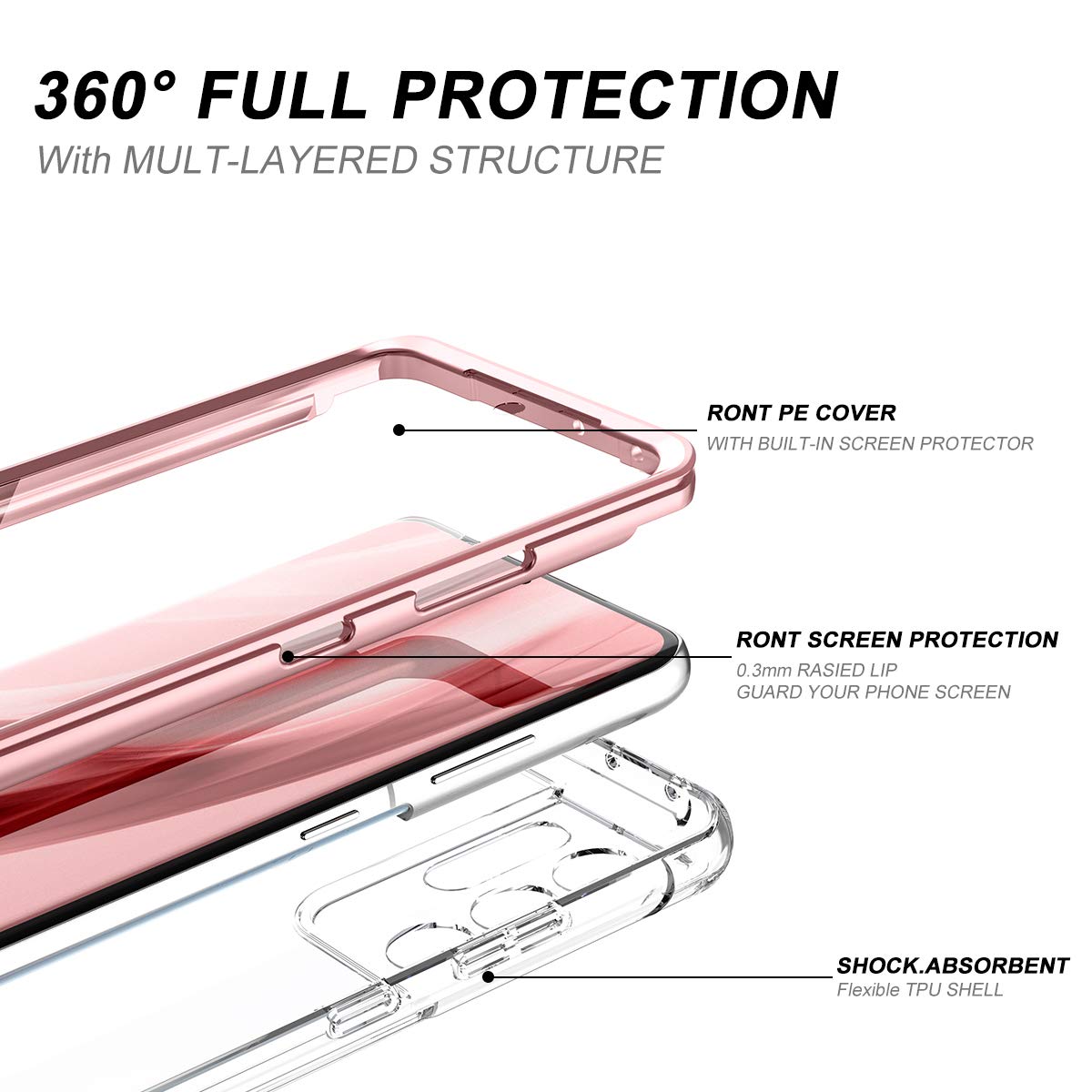 Suritch For Samsung Galaxy S21 Ultra Clear Case 6.8'' (Only), [Built In Screen Protector] Full Body Protective Hard Shell+Soft T