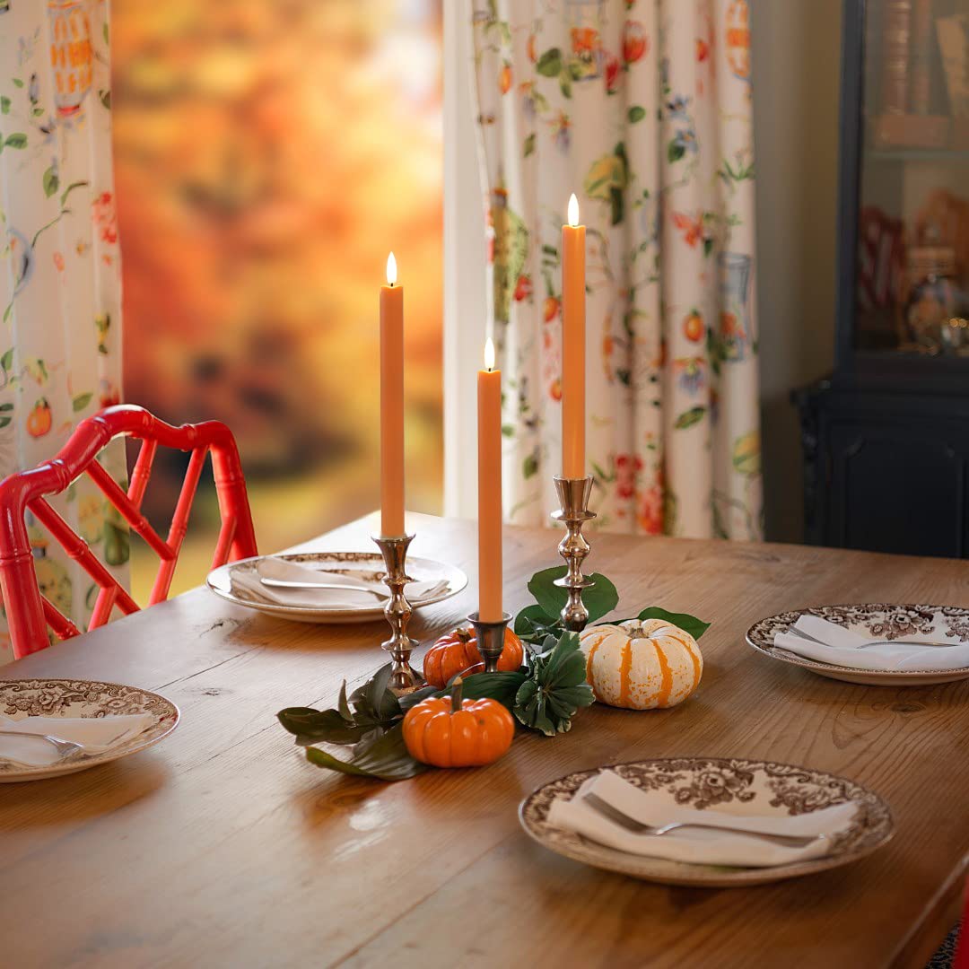 Stmarry Flameless Orange Taper Candles With Remote   10 Inch Led Candlesticks Flickering, Realistic 3D Flame With Wick, Warm Whi