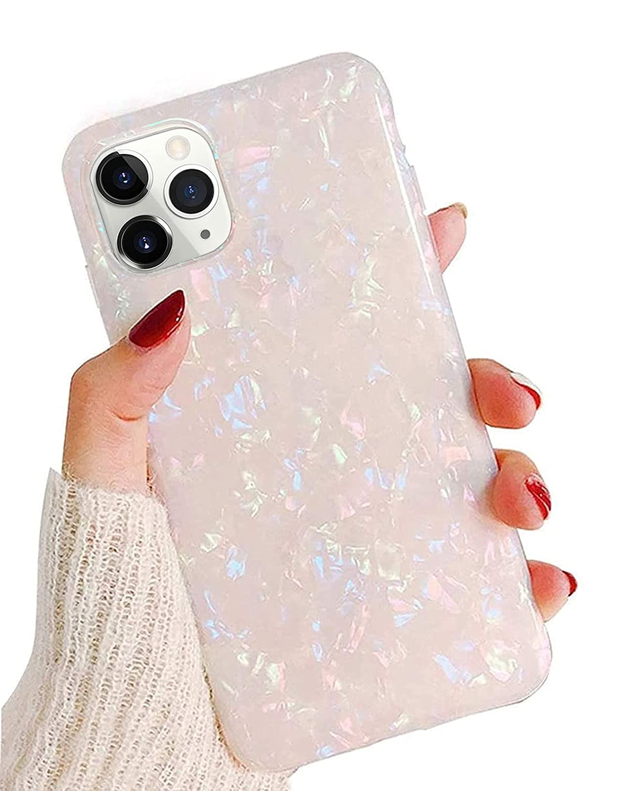 J.West For Iphone 12 Pro Max Case 6.7'', Cute Ultra Thin Luxury Sparkle Translucent Clear Opal Pearly [Tinfoil Series] Macaron C