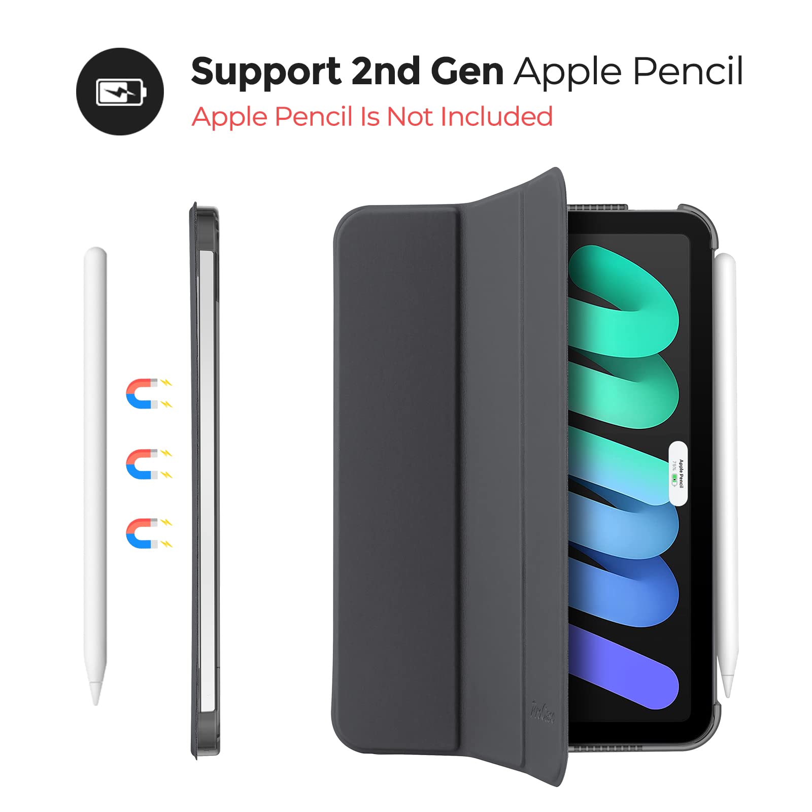 Procase Smart Case For Ipad Mini 7 A17 Pro 2024/Ipad Mini 6 2021 8.3 Inch Ipad Mini 7Th/6Th Gen Case, Hard Back Cover For Ipad Mini 8.3' 7Th Gen A2995/A2996/A2993/6Th Gen A2567 A2568 A2569  Grey