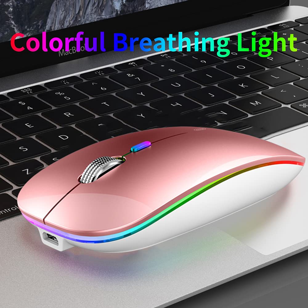 Uiosmuph Led Wireless Mouse, G12 Slim Rechargeable Silent 2.4G Portable Optical Wireless Computer Mice With Usb Receiver And Typ