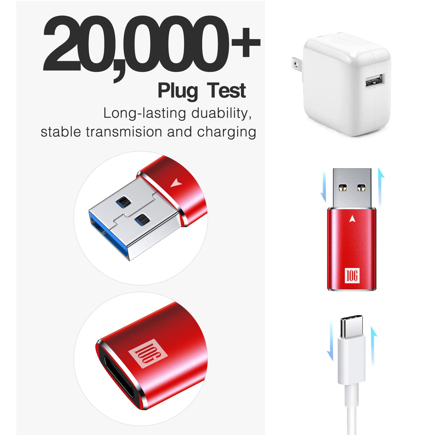[10Gbps] Usb C Female To Usb Male Adapter, Usb 3.1 A To Usb C Adapter Superspeed Data Sync Compatible With Iphone 16/ Iphone 15 Plus Pro Max,Type C Earphone, Laptop, Charger, Quest Link  Red