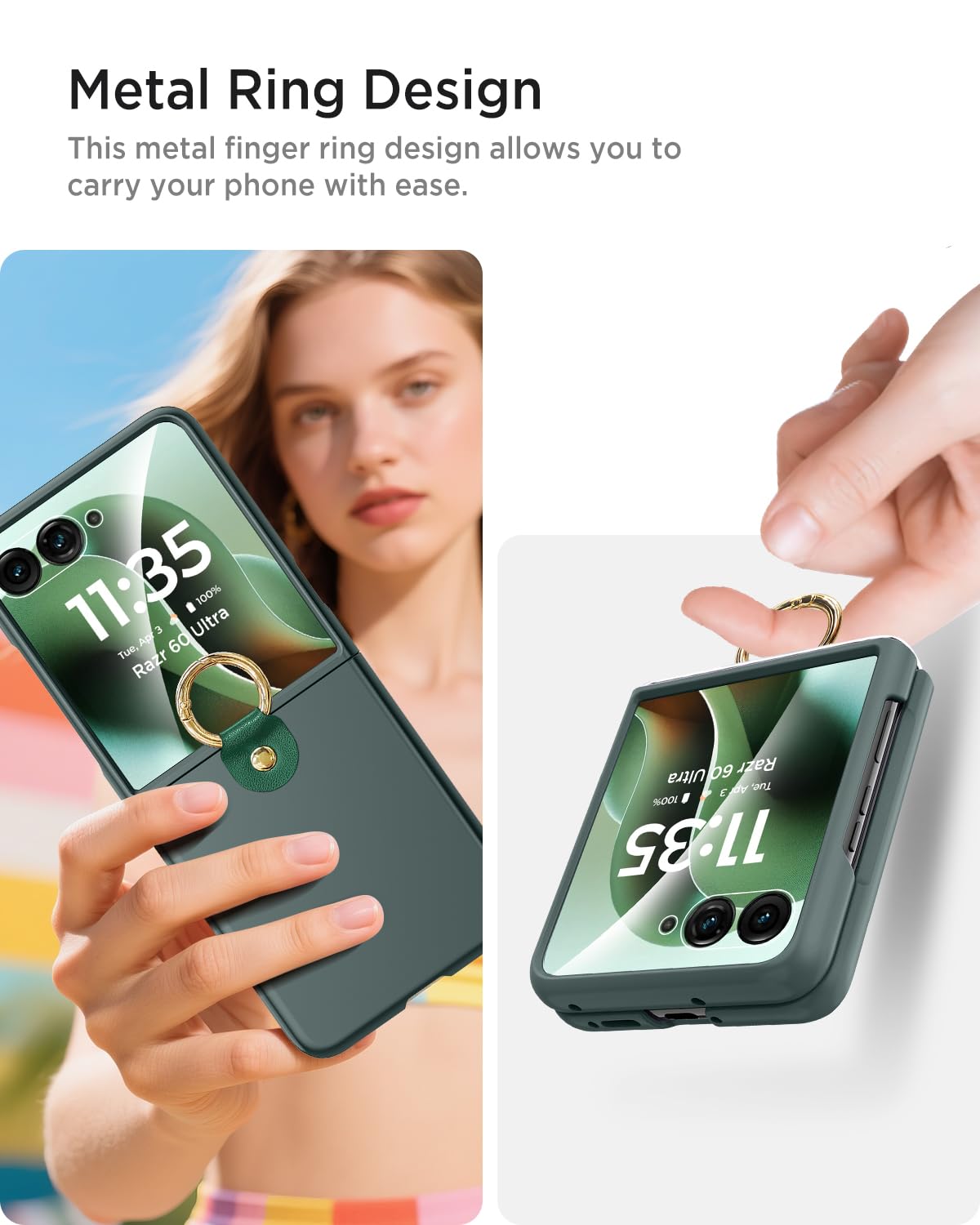 Miimall Shockproof For Motorola Razr 2025 Ultra Case With Screen Protector, [Multifunctional Metal Ring Holder][Full Body Protec
