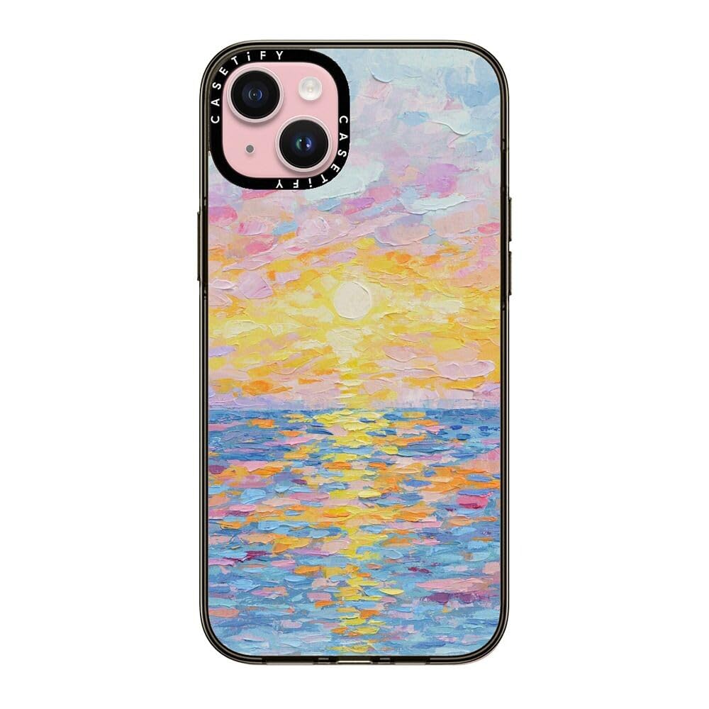 Casetify Compact Case For Iphone 15 [2X Military Grade Drop Tested / 4Ft Drop Protection]   Frosted Sunset   Clear Black