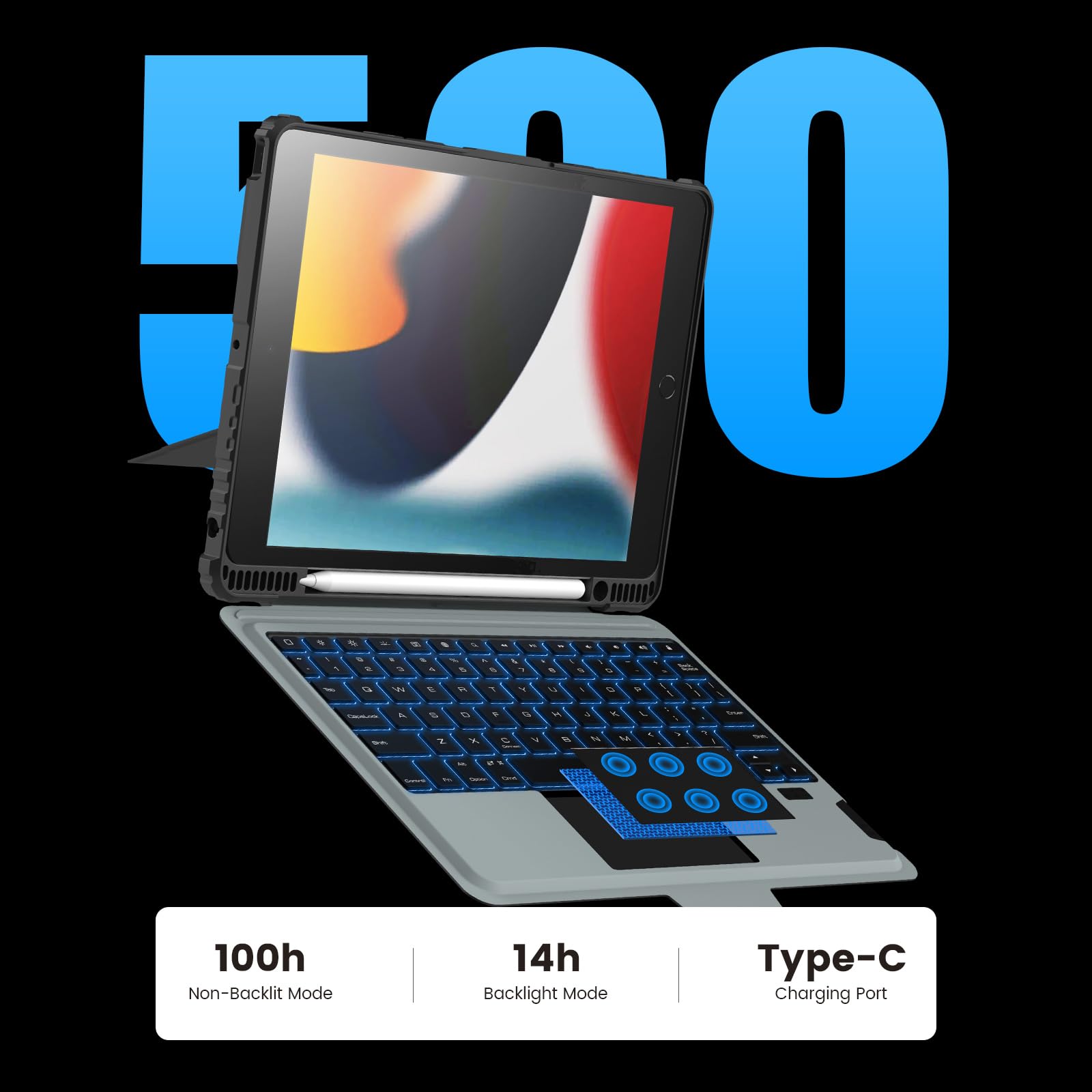 Nillkin Ipad 9Th Generation Keyboard Case With Backlight Detachable Keyboard 10.2'' Ipad With Kickstand Pencil Holder, For Ipad