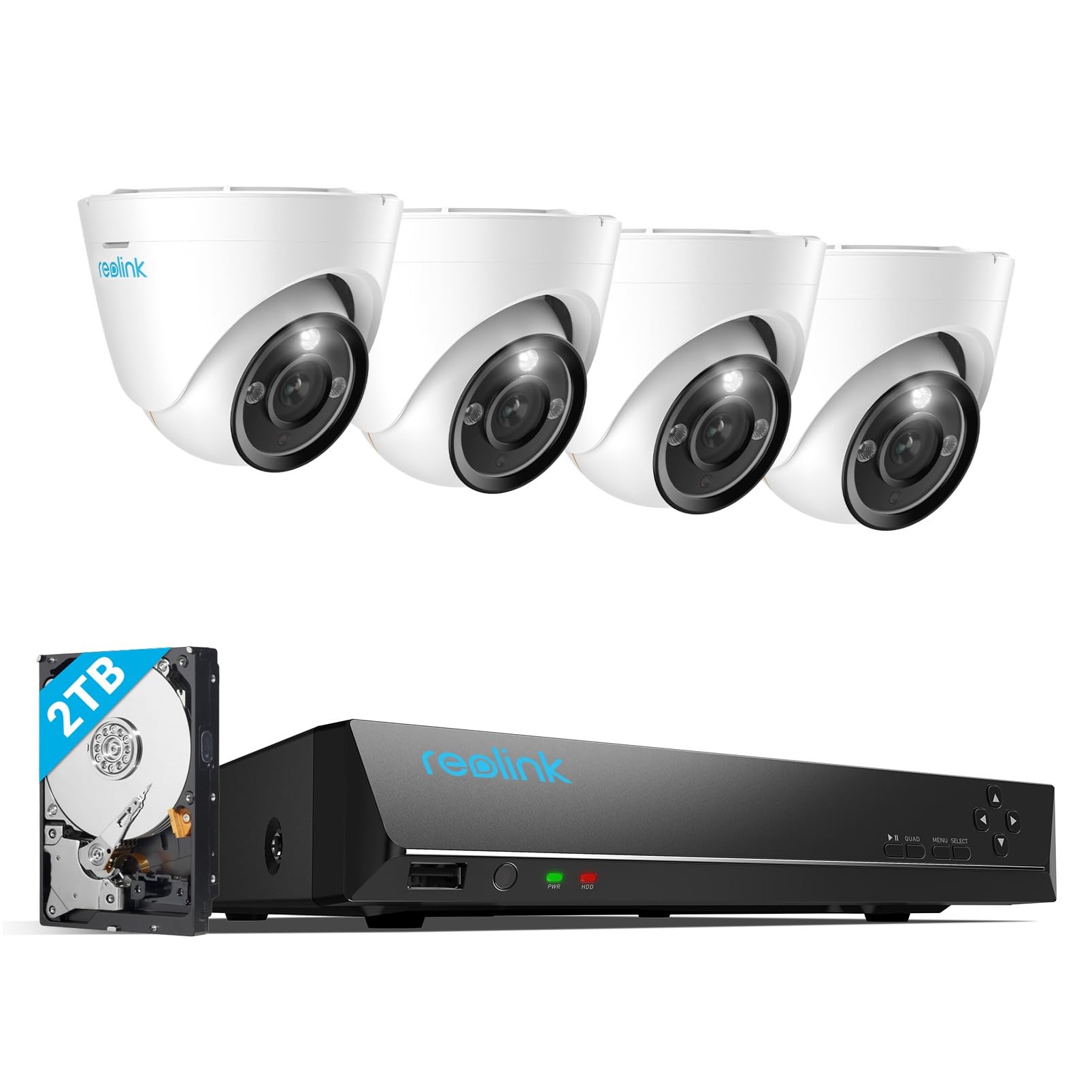 Reolink Rlk8 1200D4 A 12Mp Poe Security Camera System, 4Pcs H.265 Surveillance Ip Cameras Wired In 12 Megapixel Uhd, Person Vehicle Pet Detection, Spotlight Color Night Vision, 8Ch Nvr With 2Tb Hdd