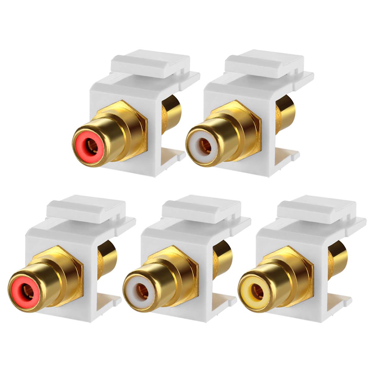 Teninyu 5 Pack Rca Keystone Jack Insert Connector Socket Female Snap In Adapter Port Gold Plated Inline Coupler For Wall Plate O
