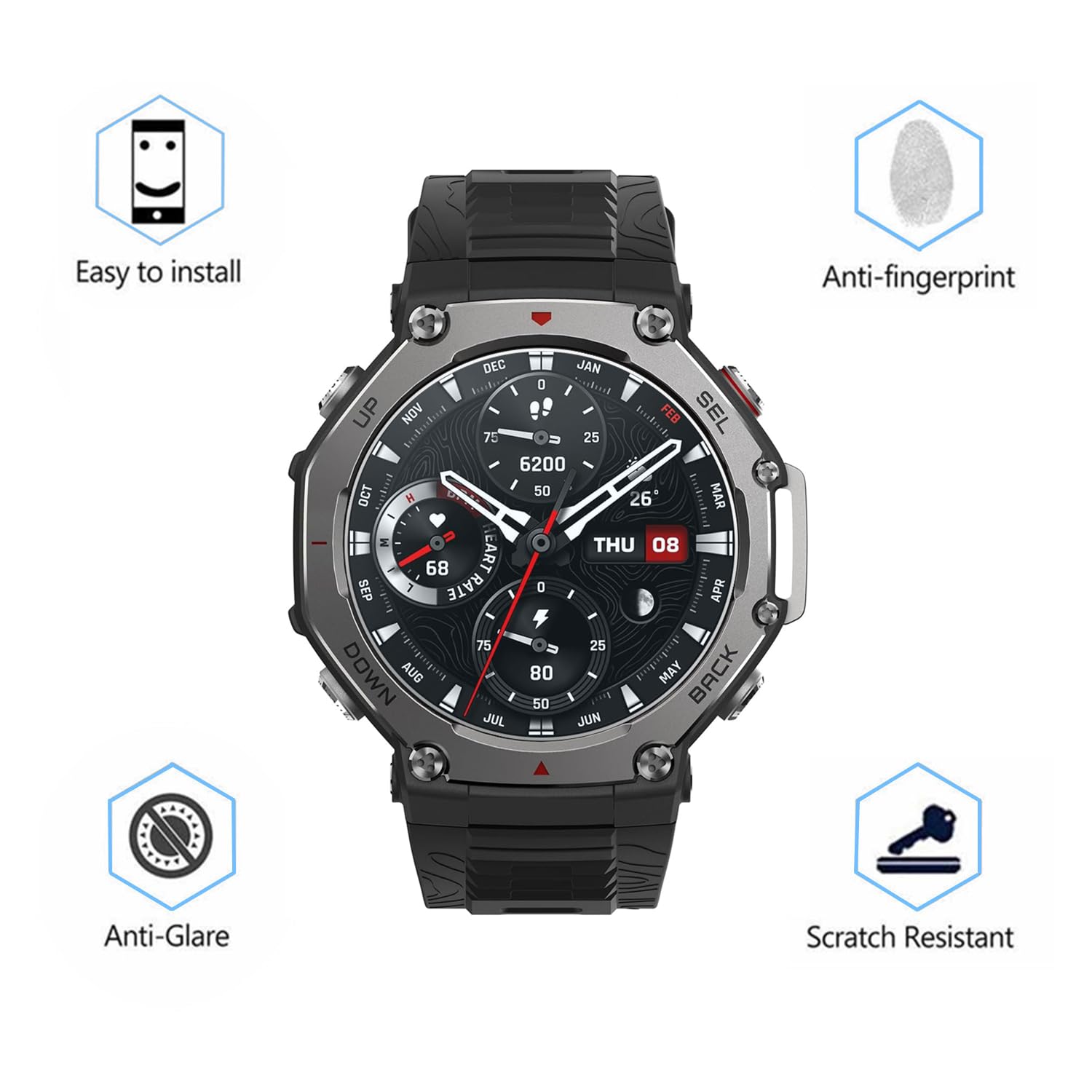 Aemus Screen Protector Compatible For Amazfit T-Rex 3 Rugged/Military Smart Watch (3 Pack) Tempered Glass Protector Clear Film