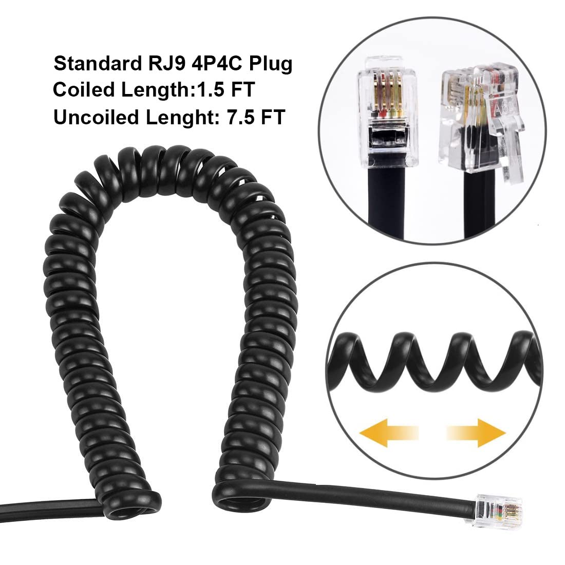 Kinxiyu Telephone Handset Cord Detangler 1 Set, 1 Pack Landline Handset Cord Cable (7.5Ft Uncoiled, 1.5 Ft Coiled) And 1 Pack Anti Tangle Telephone Cord Untangler 360 Degree Rotating Swivel Cord