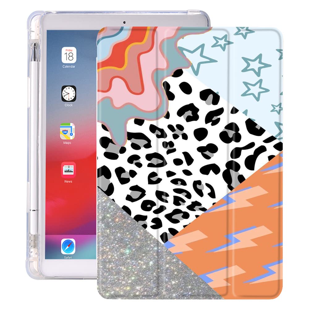Idocolors Leopard Patchwork Pattern Pad Case White Case For Ipad 7Th/8Th/9Th Generation (Ipad 10.2 Inch Case 2019/2020/ 2021) Cu