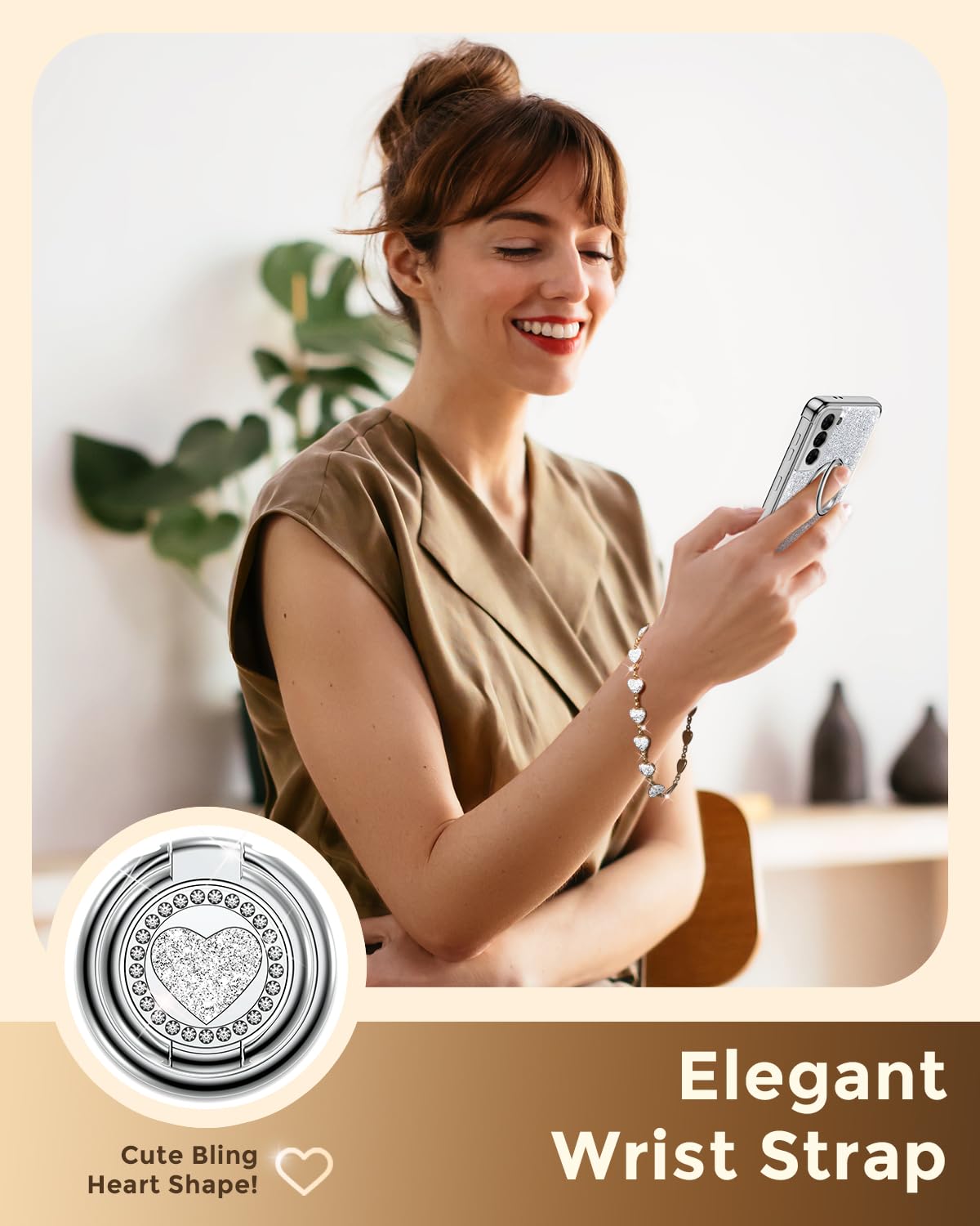 Xyz For Samsung Galaxy S21 Plus Case With Stand, Galaxy S21 Plus Case With Double Ring, Women Girls Bling Luxury Glitter Clear P