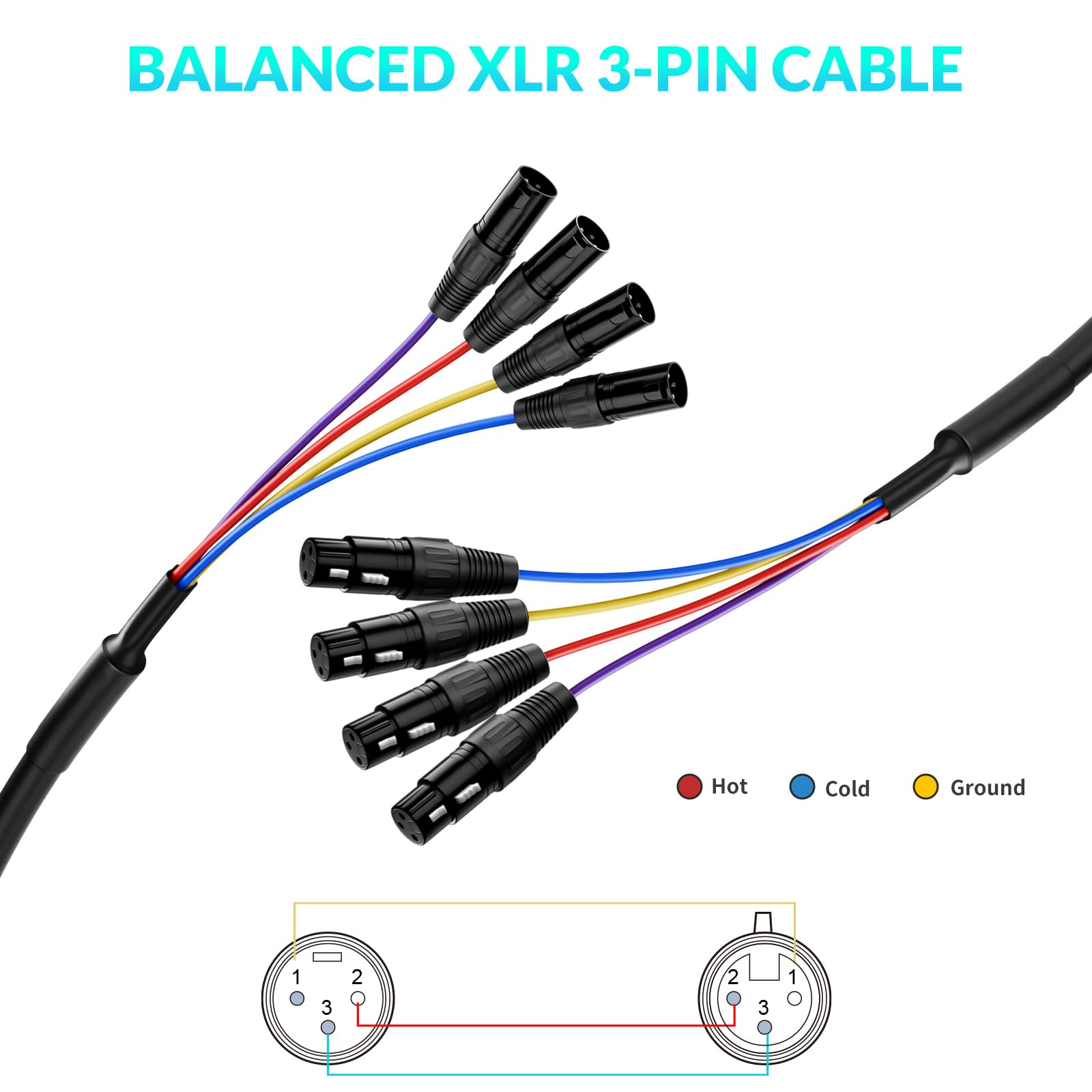 Augioth 4 Channel Xlr Snake Cables 6Ft, Color Coded Xlr To Xlr Patch Cable,Xlr Male To Female Xlr Cable Audio Extension Cable,Xl