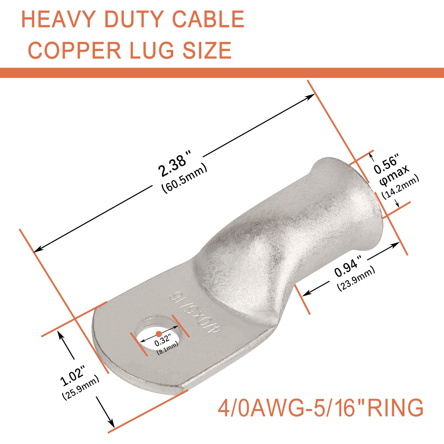 Riocan 10Pcs 4/0 Awg 5/16   (M8) Tinned Ring Terminals 0000 Gauge Copper Wire Lugs Battery Cable Ends Heavy Duty Battery Cable T