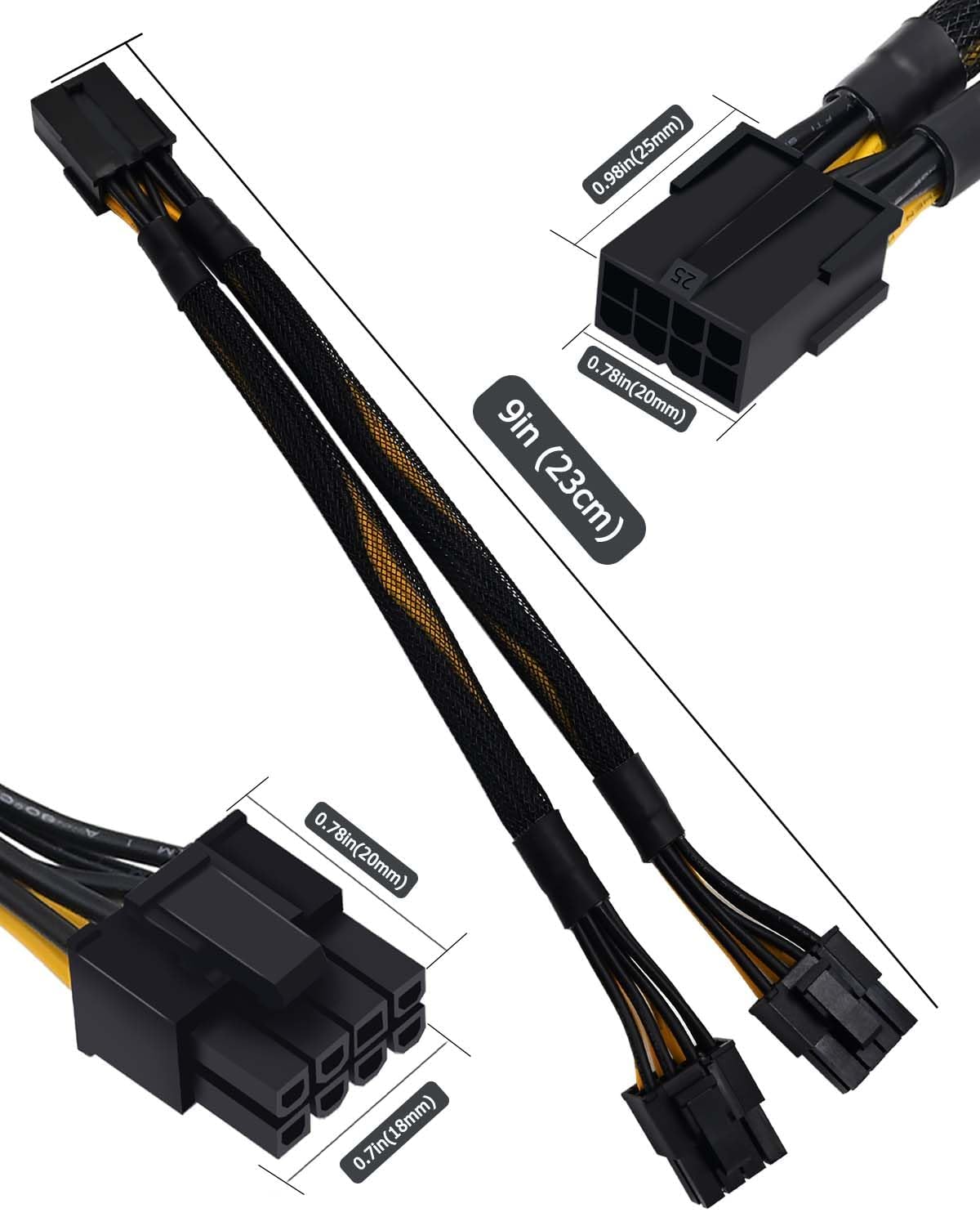 (2 Pack) Comeap 8 Pin Pcie Splitter Cable, Gpu Vga Pcie 8 Pin Female To Dual 8 Pin (6+2) Male Pci Express Power Adapter Braided