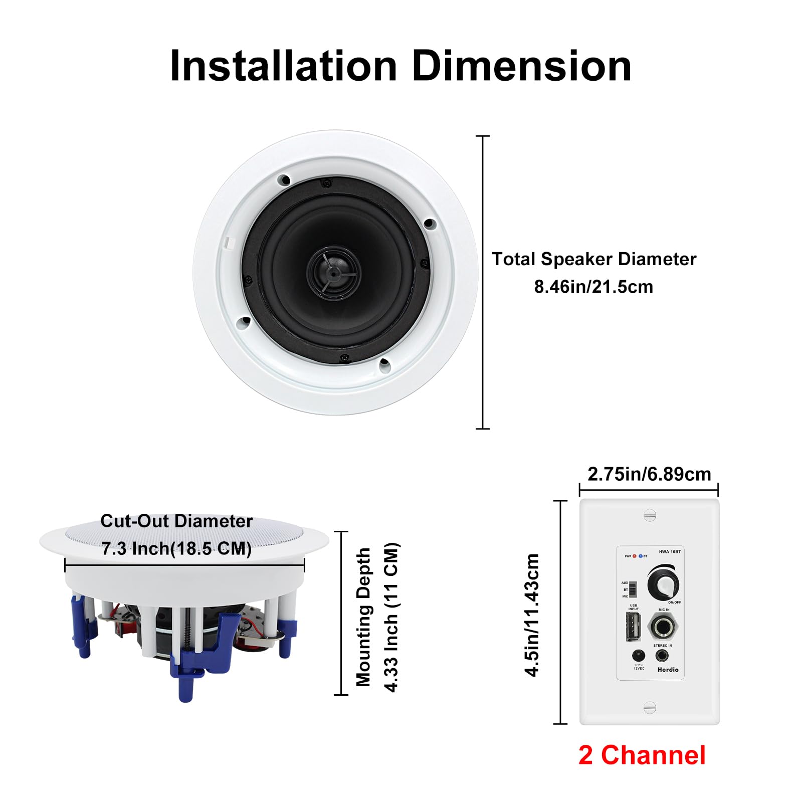 Herdio Home Audio Package Wall Mount Bluetooth Amplifier Receiver System With 300W In Ceiling Wall Passive Speakers Great For Ho