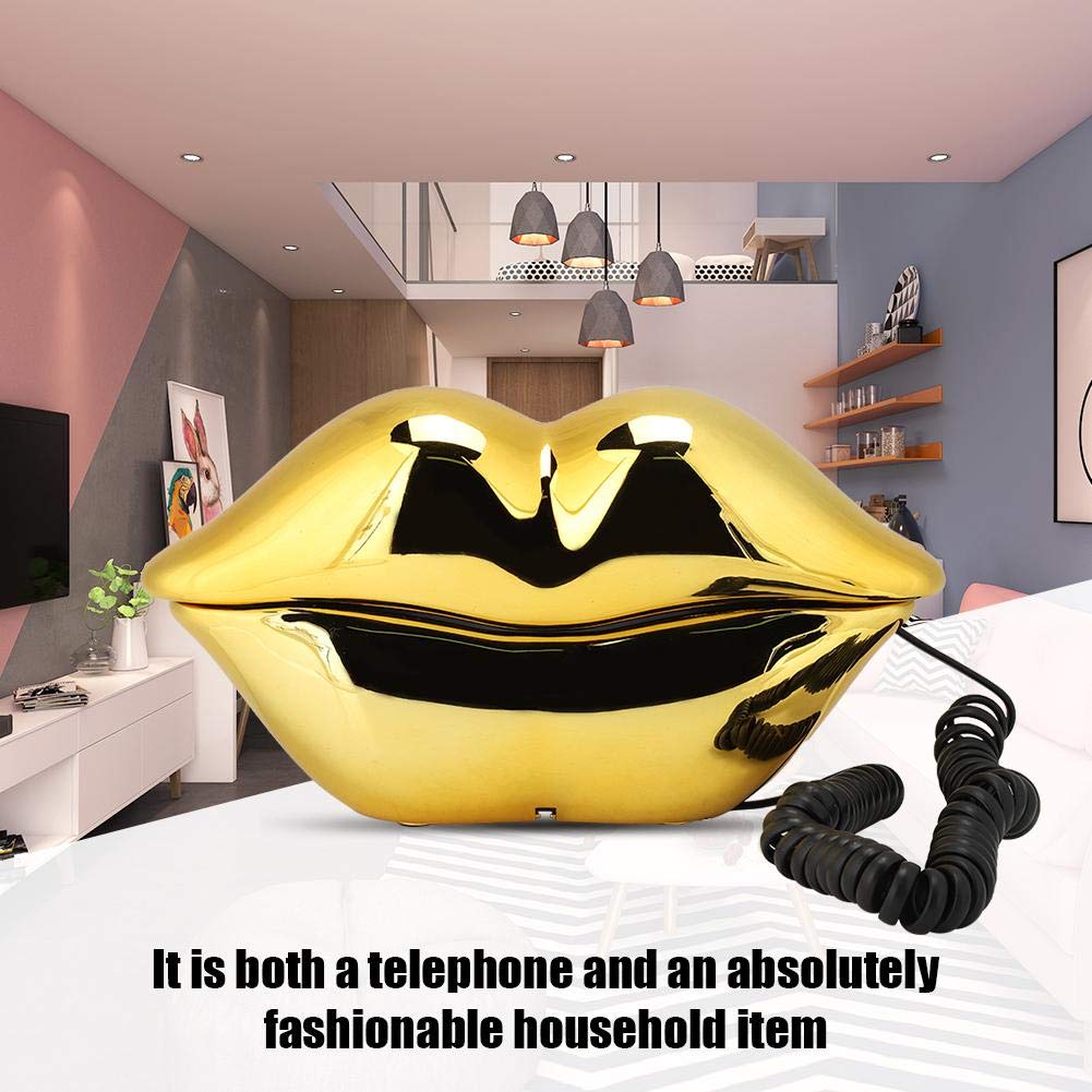 Gold Lips Telephone For Novelty Interesting Gift, Sexy Mouth Lip Corded Landline Phone Desk Phone Home Furniture Decoration Set