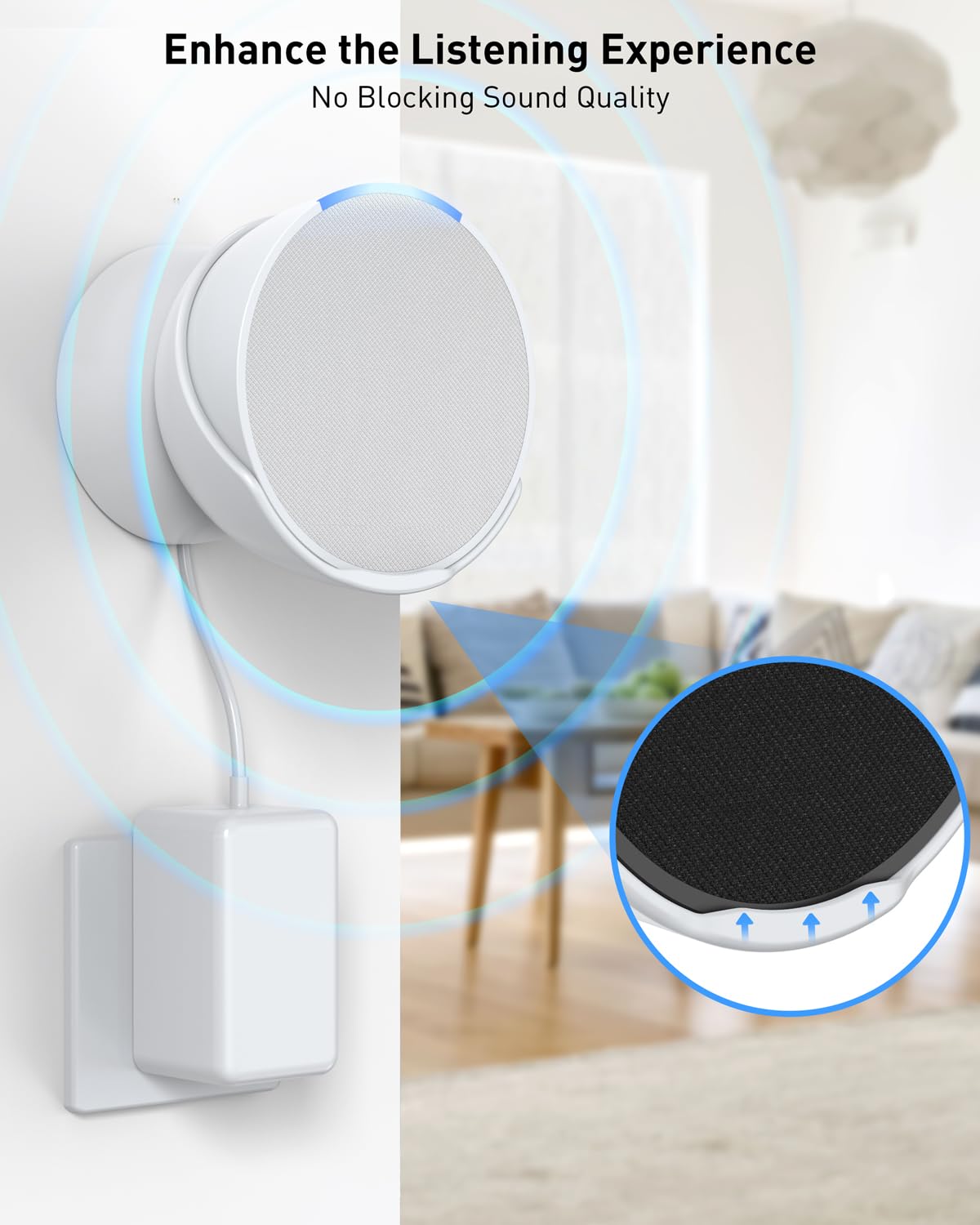 Maxonar Wall Mount, Echo Pop Wall Mount Smart Speaker Stand Holder Compatible With Google Nest Speaker Save Up Space Cable Management  White