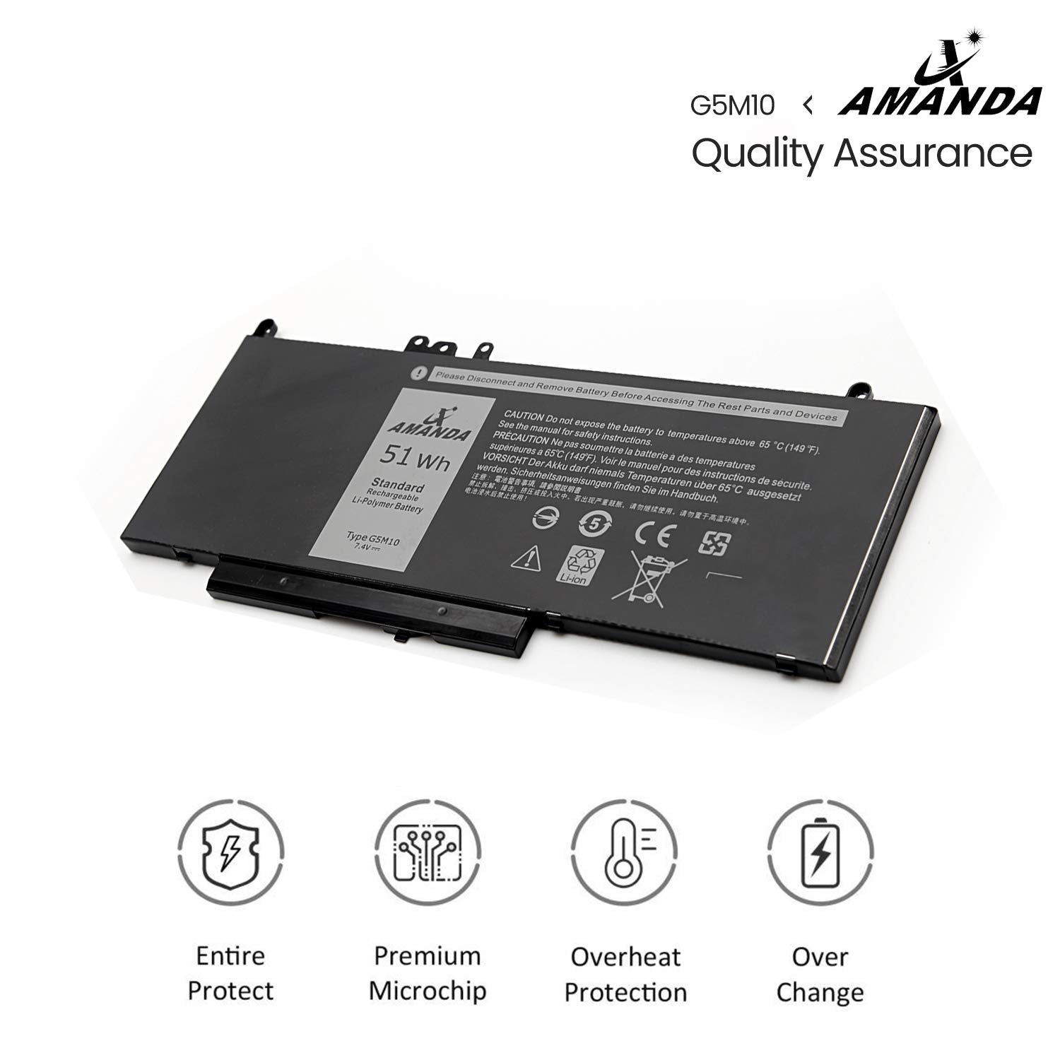 A Amanda G5M10 Battery 7.4V 51Wh Replacement For Dell Latitude E5550 E5450 Notebook 15.6 Inch 0Wyjc2 8V5Gx