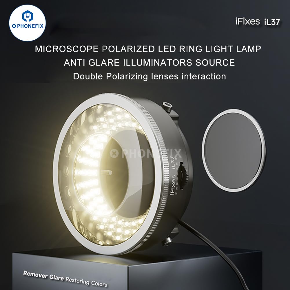 Ifixes Il37 Microscope Polarized 96 Led Ring Light Anti Glare Microscope Lamp Illuminator For Soldering Repair Industrial Camera
