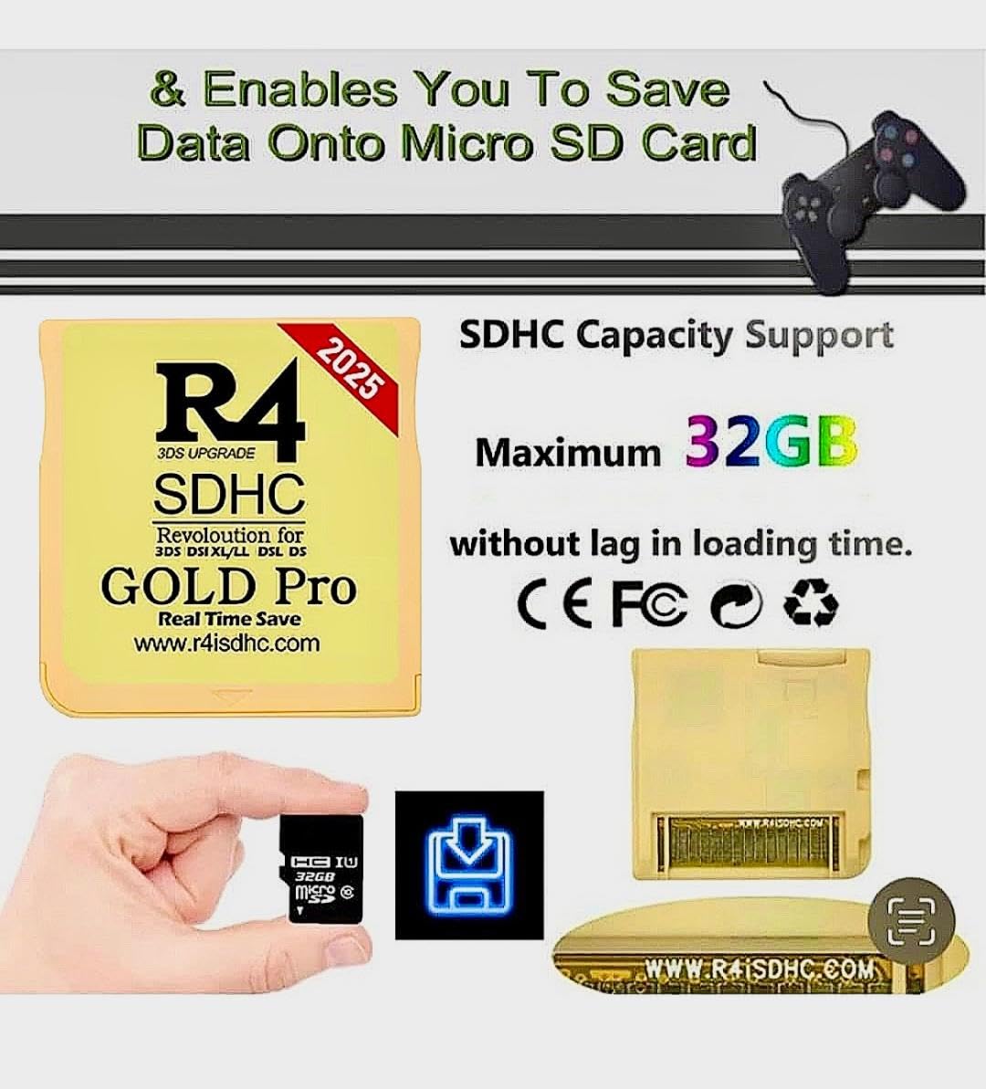 R4 Sdhc Gold Pro Adapter With 32 Gb Micro Sd With Ys Menu With 500 In 1 Will Work On Ds Dsi Dsixl 2Ds 2Dsxl 3Ds 3Dsxl