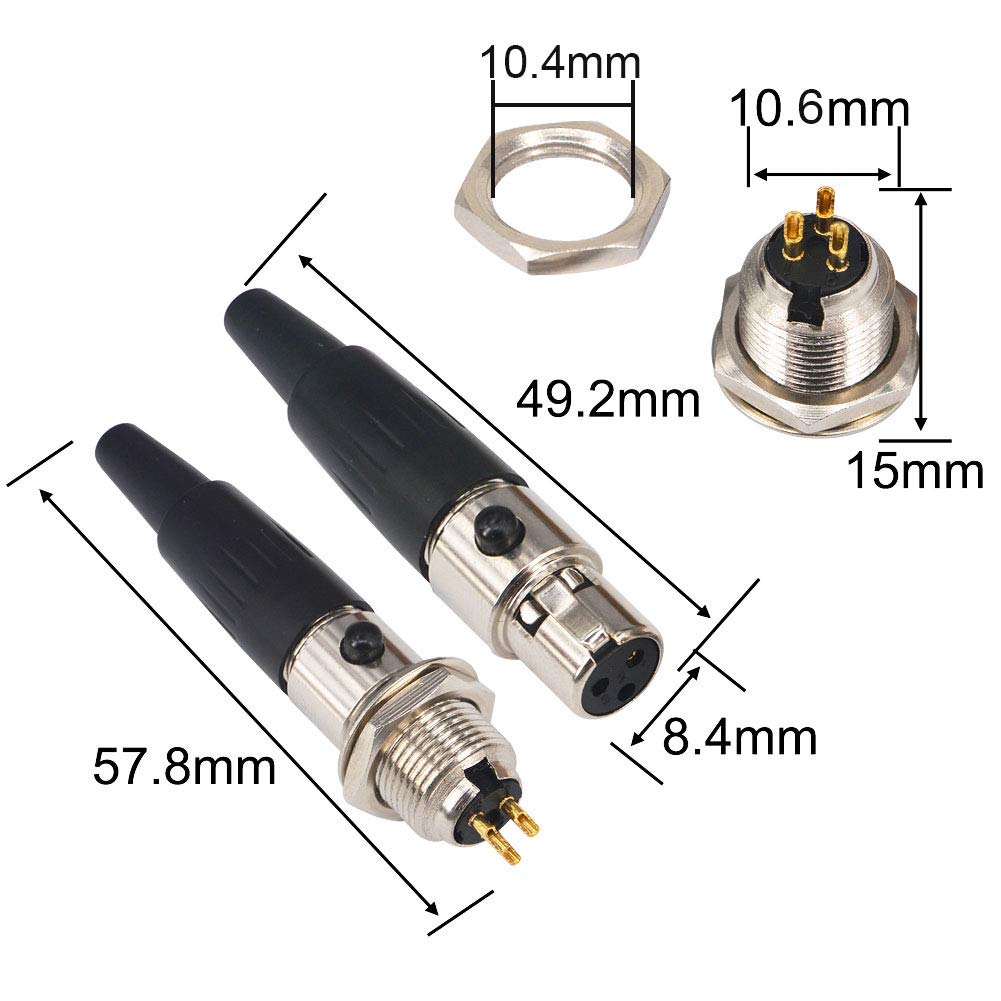 Onelinkmore Diy 3 Pin Mini Xlr Connector Ta3F Audio Microphone Adapters With Plug Chassis Mount Mini Xlr Jack 3 Pin Mini Xlr Cab