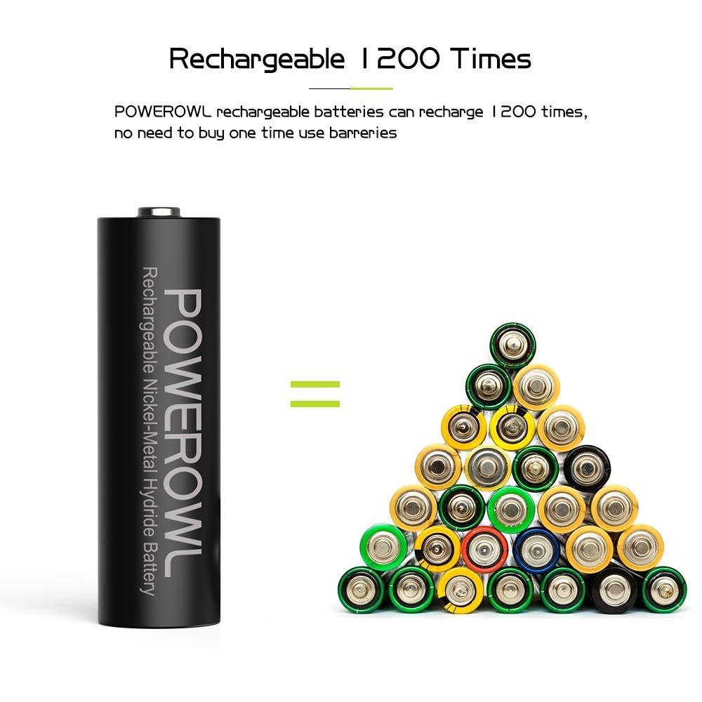 Powerowl Aa Aaa Rechargeable Batteries, Pre Charged High Capacity 2800Mah & 1000Mah 1.2V Nimh Battery Low Self Discharge, Pack O