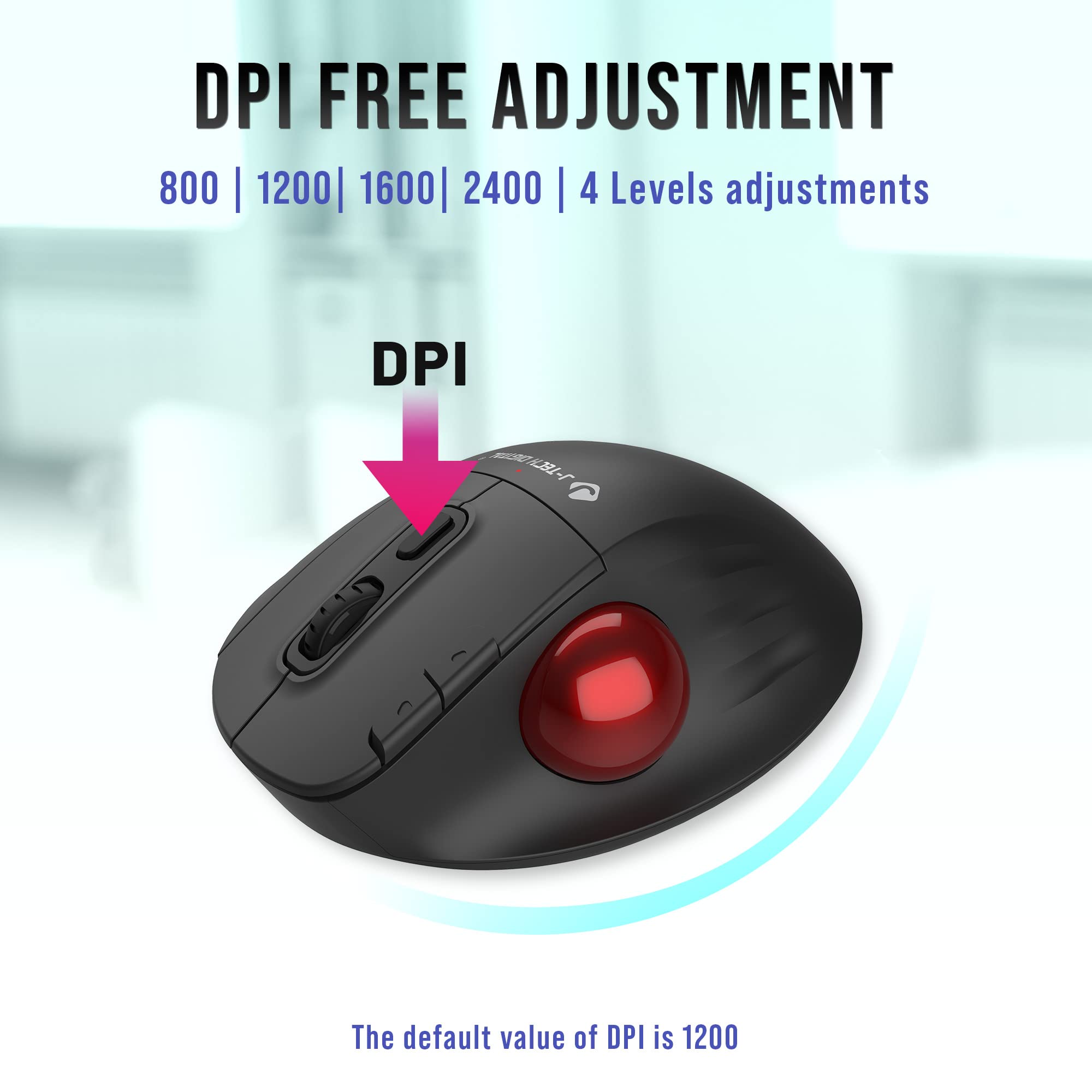 J Tech Digital Wireless Trackball Ergonomic Mouse W/Free & Easy Thumb Control | Dpi Adjustment, Precision Tracking, Multi System