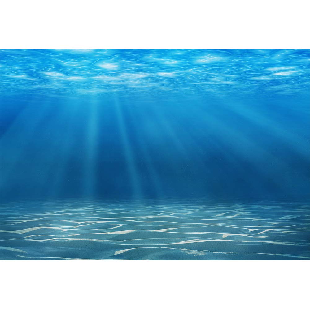 Laeacco Underwater World Background 7X5Ft Photography Background Undersea Sunlight Deep Blue Water Sun Ray Backdrop Seabed Child