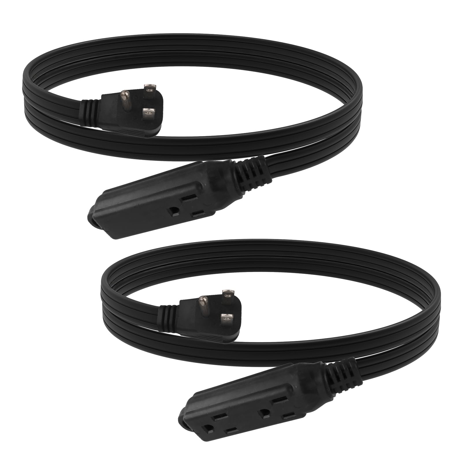Ep 3 Ft 3 Outlet Extension Cord With Flat Plug, 3 Prong Grounded, 16/3 Spt 3 Power Cable For Indoor Use, Black, 2 Pack
