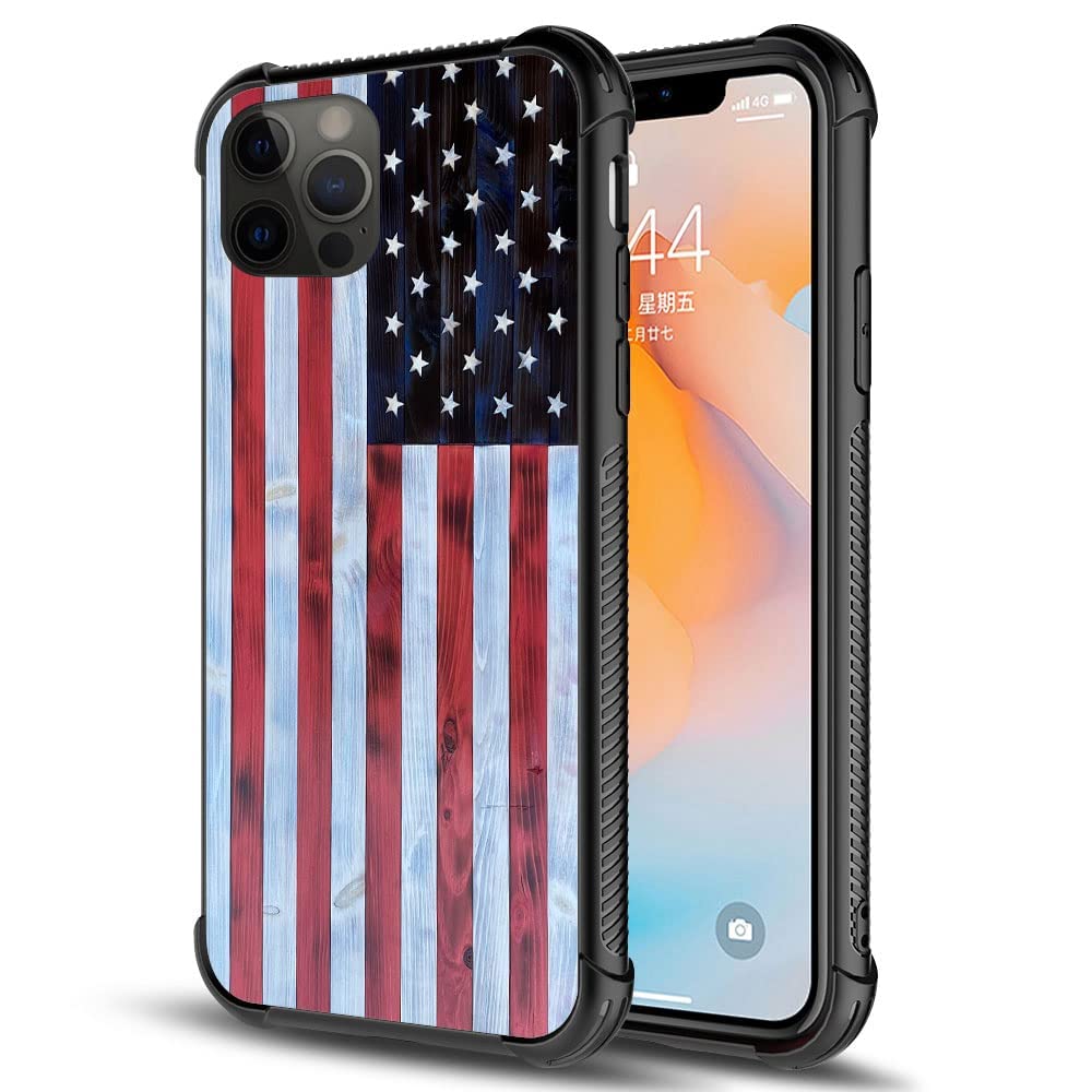 Daizag Compatible With Case For Iphone 13 Pro, Red And White Wood Grain American Flag Iphone 13 Pro Cases For Man Woman, All Rou