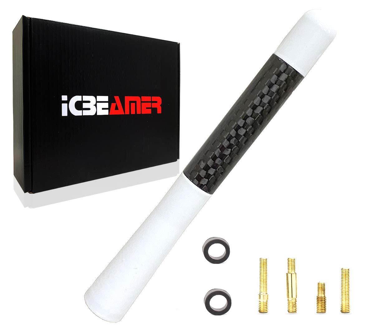 Icbeamer 5 127 Mm Carbon Fiber Polished Finish & White Aluminum Short Automotive Antenna With Internal Copper Coil Universal Fit