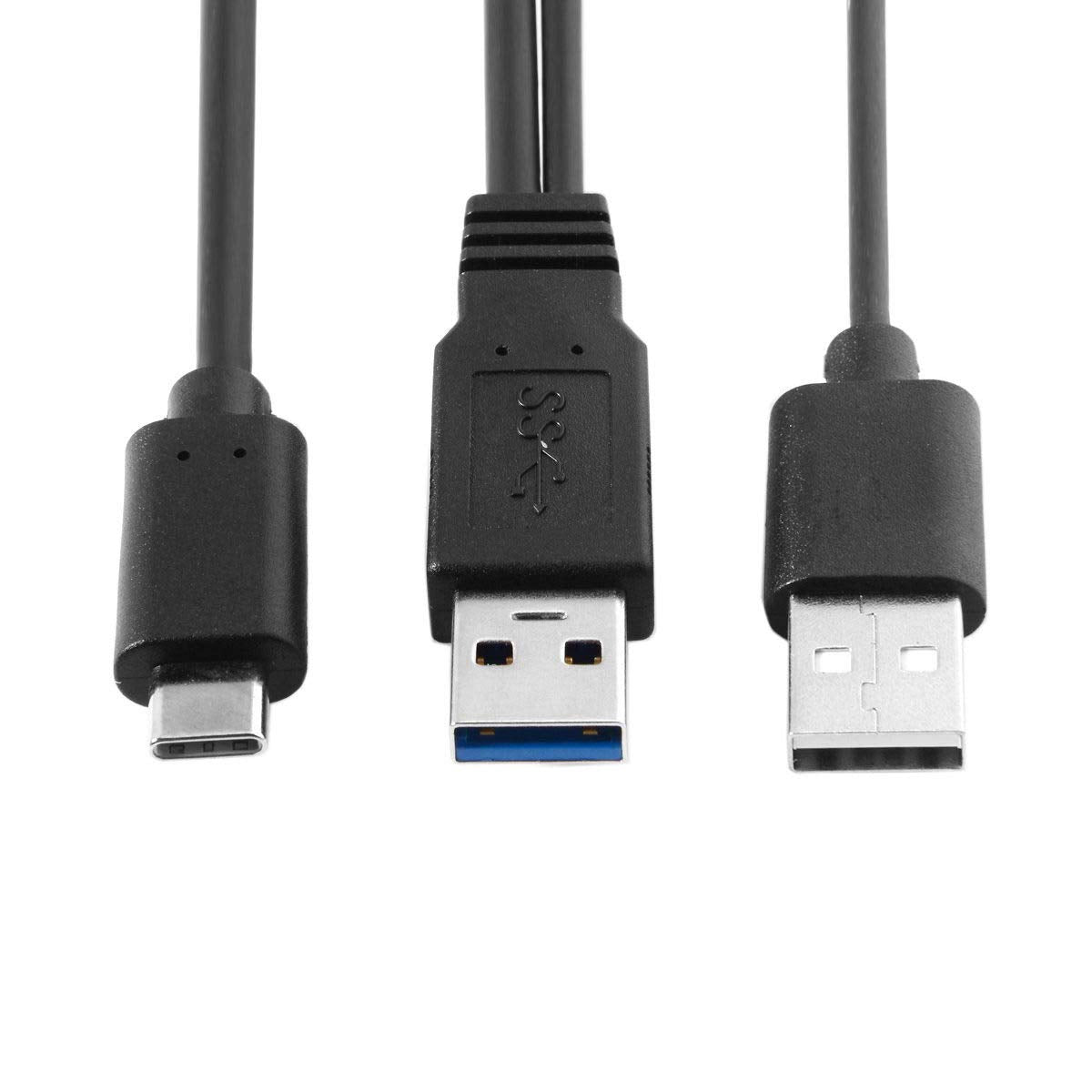 Cablecc Type-C Usb-C To Usb 3.0 Male & Usb 2.0 Dual Power Data Y Cable For Laptop & Hard Disk