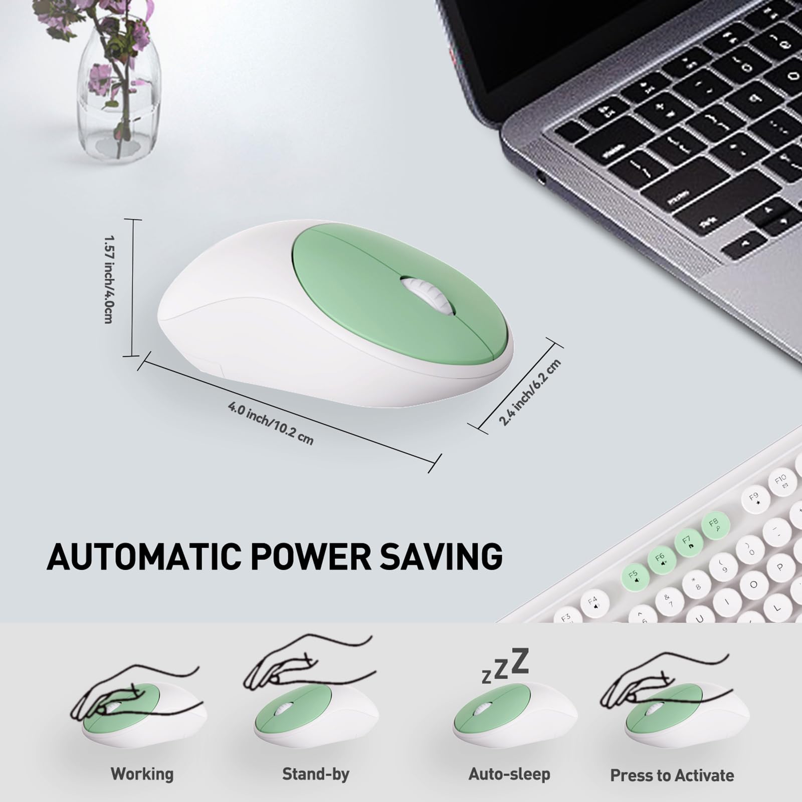 Wireless Keyboard And Mouse Set, 105 Keys Full Size Cute Colorful Keyb ...