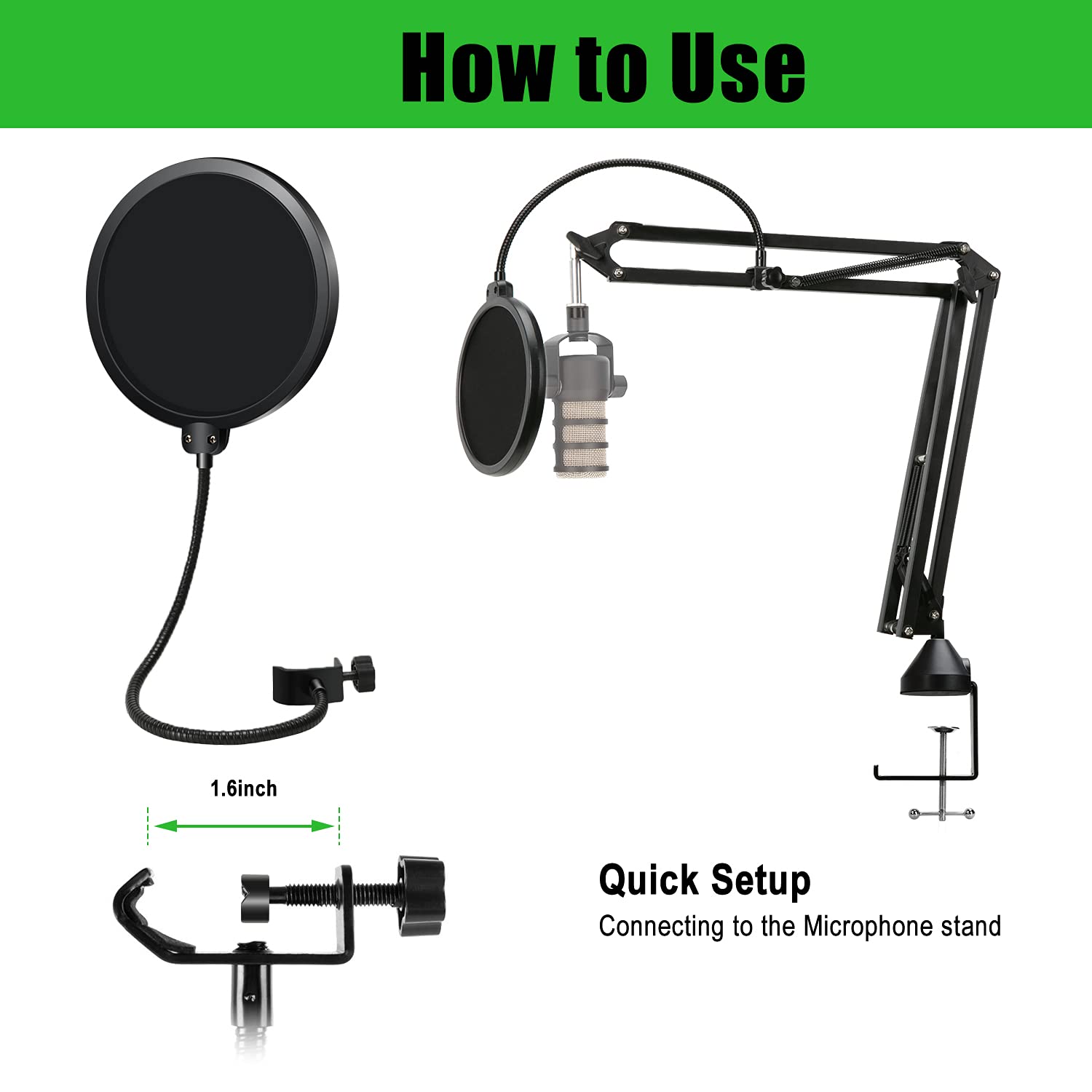 For Rode Podmic Stand   Mic Stand With Pop Filter, Mic Arm With Reduce Wind Noises Mic Cover And Cable Ties, Adjustable Scissor