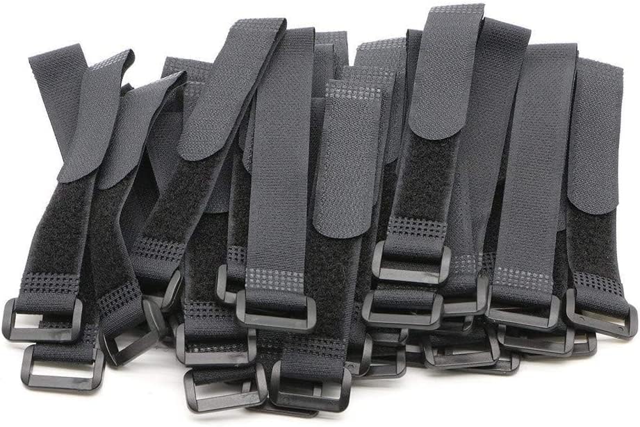 25Pcs Black Reusable Fastening Cable Straps, Hook And Loop Cable Tie Down Straps 1'' X 8''