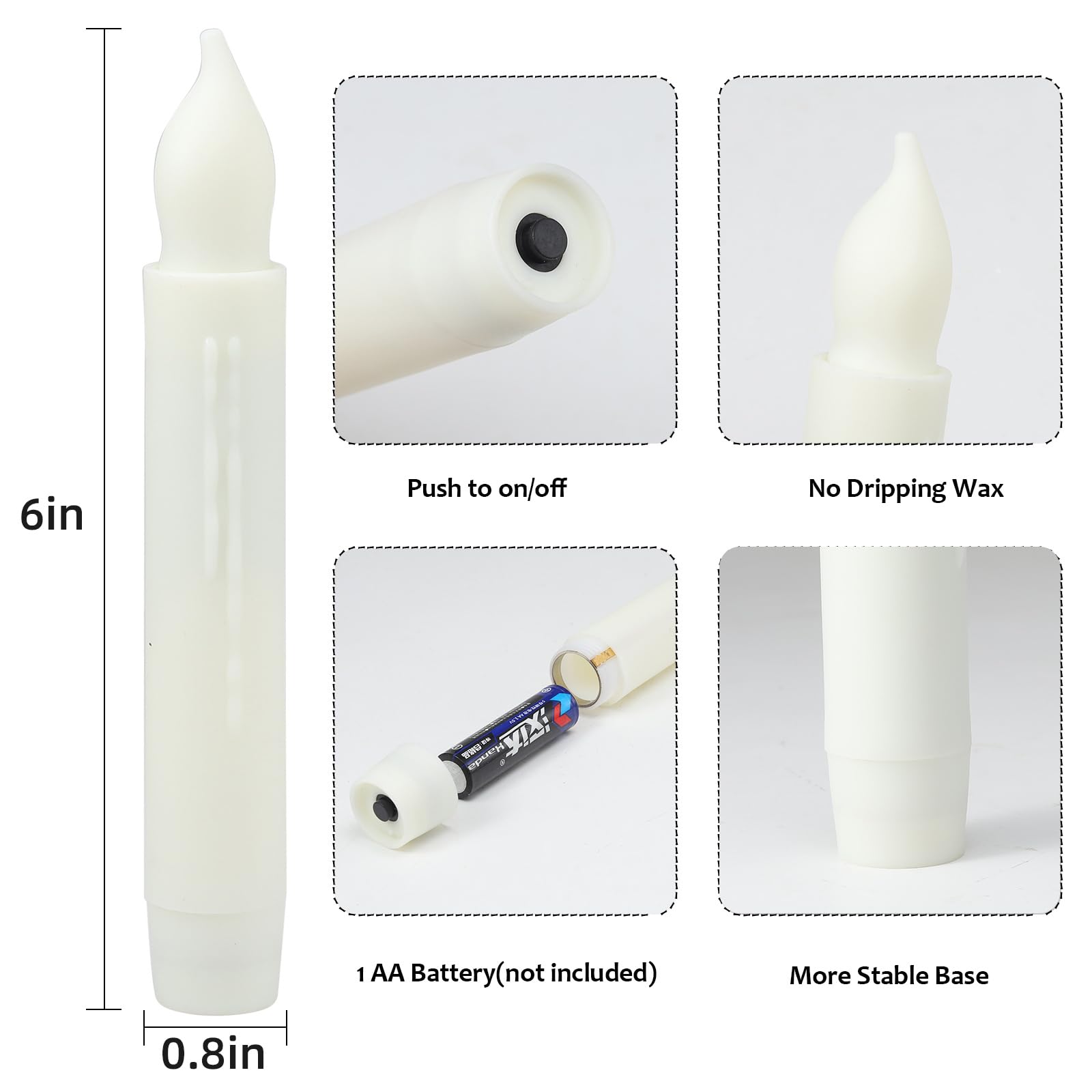 Mumchasi 24 Packs Flameless Taper Candles Battery Operated Candlestickes Electric Led Candles Flickering Christmas Candlesticks