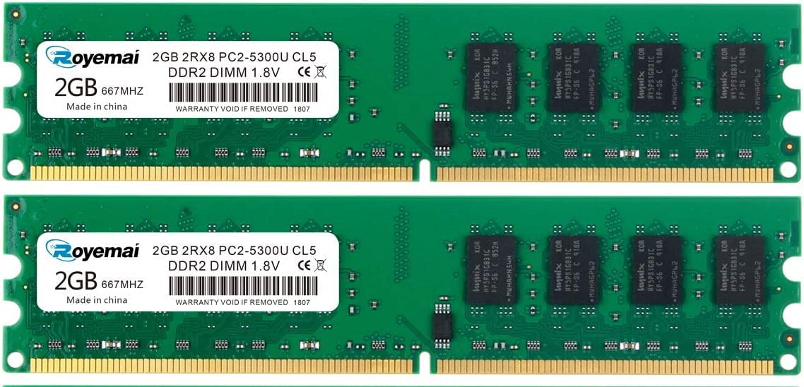 4G Ddr2 667Mhhz 2X2G Pc2 5300 Udimm Desktop Memory Ram, Ddr2 667U Pc2 5300 2Gb 1.8V Cl5 240 Pin 2Rx8 Non Ecc Unbuffered Desktop