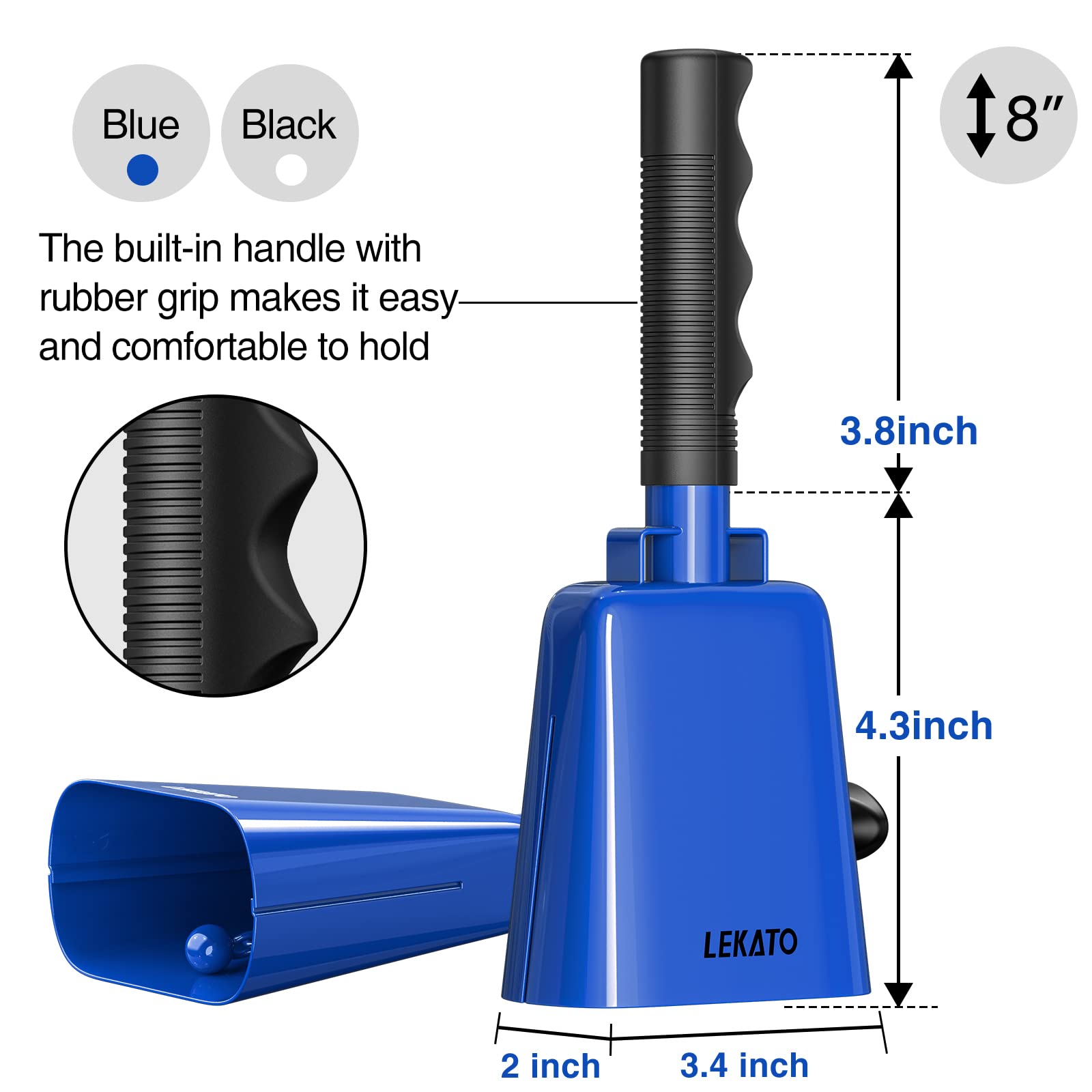 8 Steel Cow Bell, Lekato Noise Makers Cowbell With Handle For Sport Events Cheering Hand Bell For Football Games,Party, Concert,