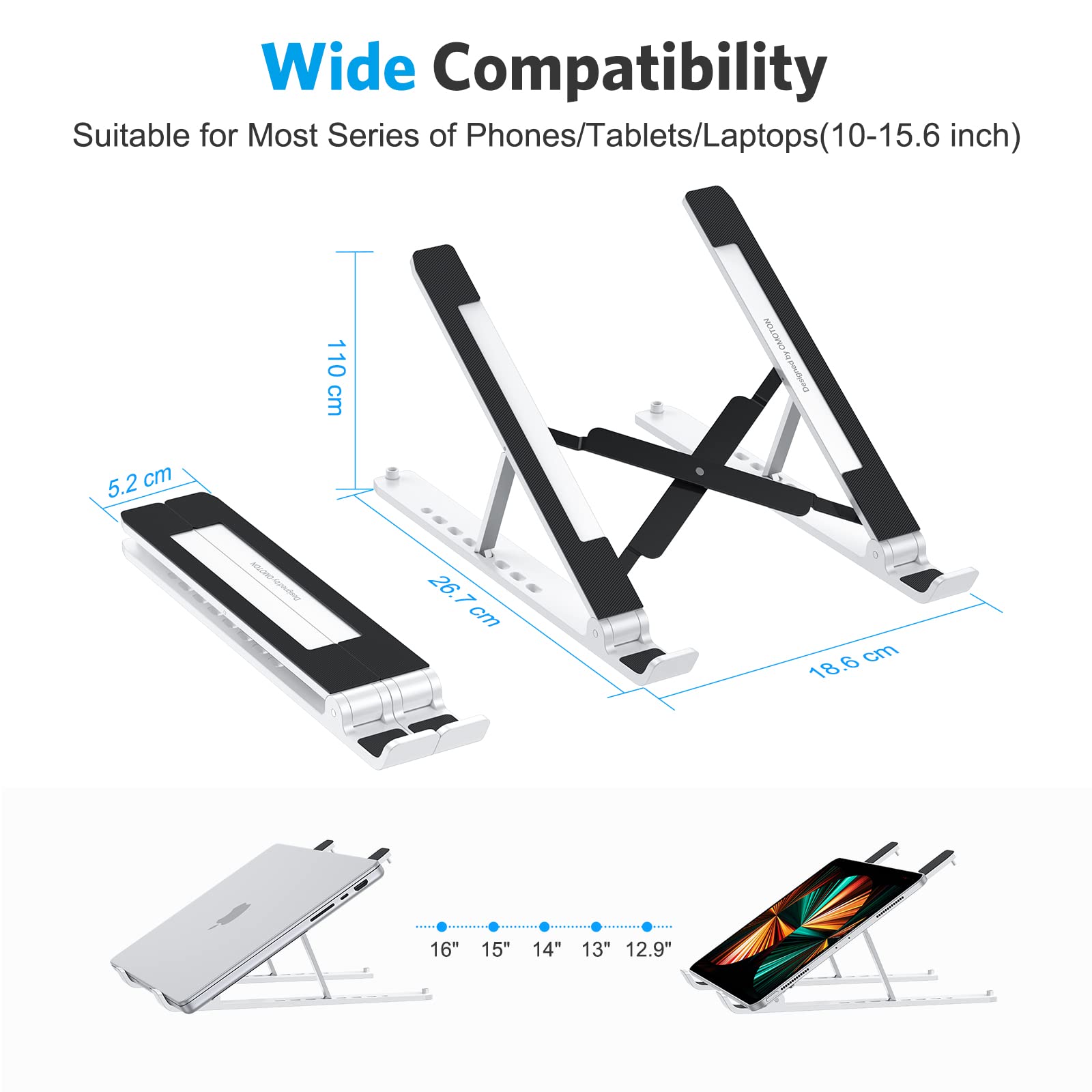 Omoton Portable Laptop Stand, Laptop Stand For Desk Ergonomic 7 Levels Angles Adjustable Computer Stand, Abs Laptop Riser Holder Compatible With All Laptops And Ipad(10 15.6')