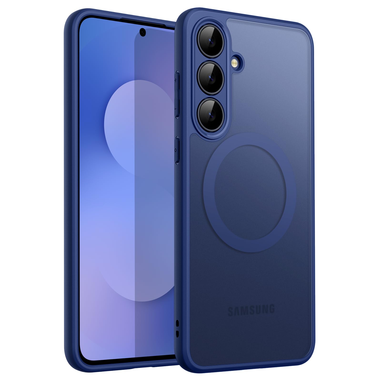 JETech Magnetic Case for Samsung Galaxy S25 FE, Compatible with MagSafe, Translucent Matte Back Shockproof Phone Cover (Navy Blu