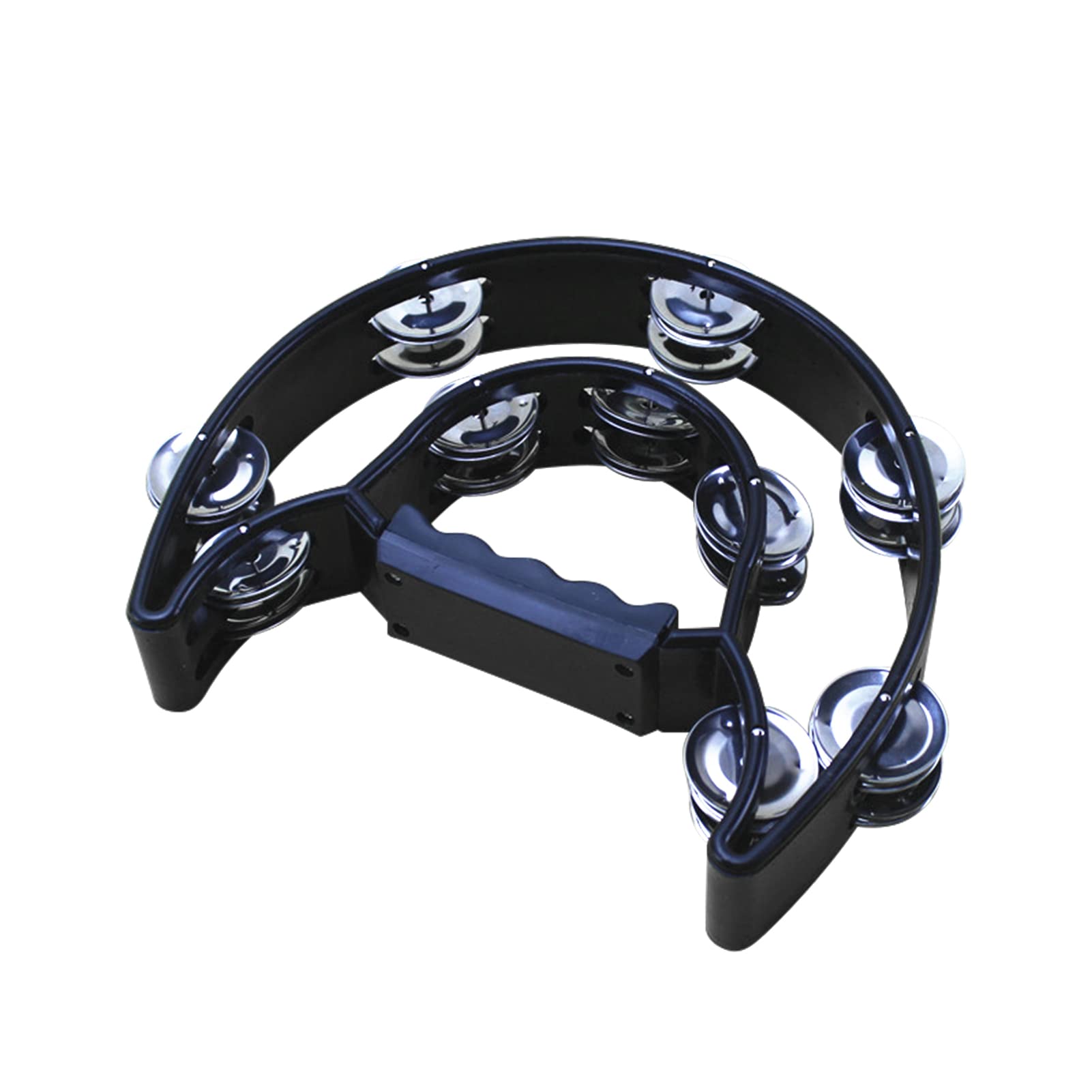 ACAGALA Double Row Handheld Tambourine Metal Jingles Hand Held Plastic Musical Percussion Drum Half Moon Hand Bell for Adults Ki