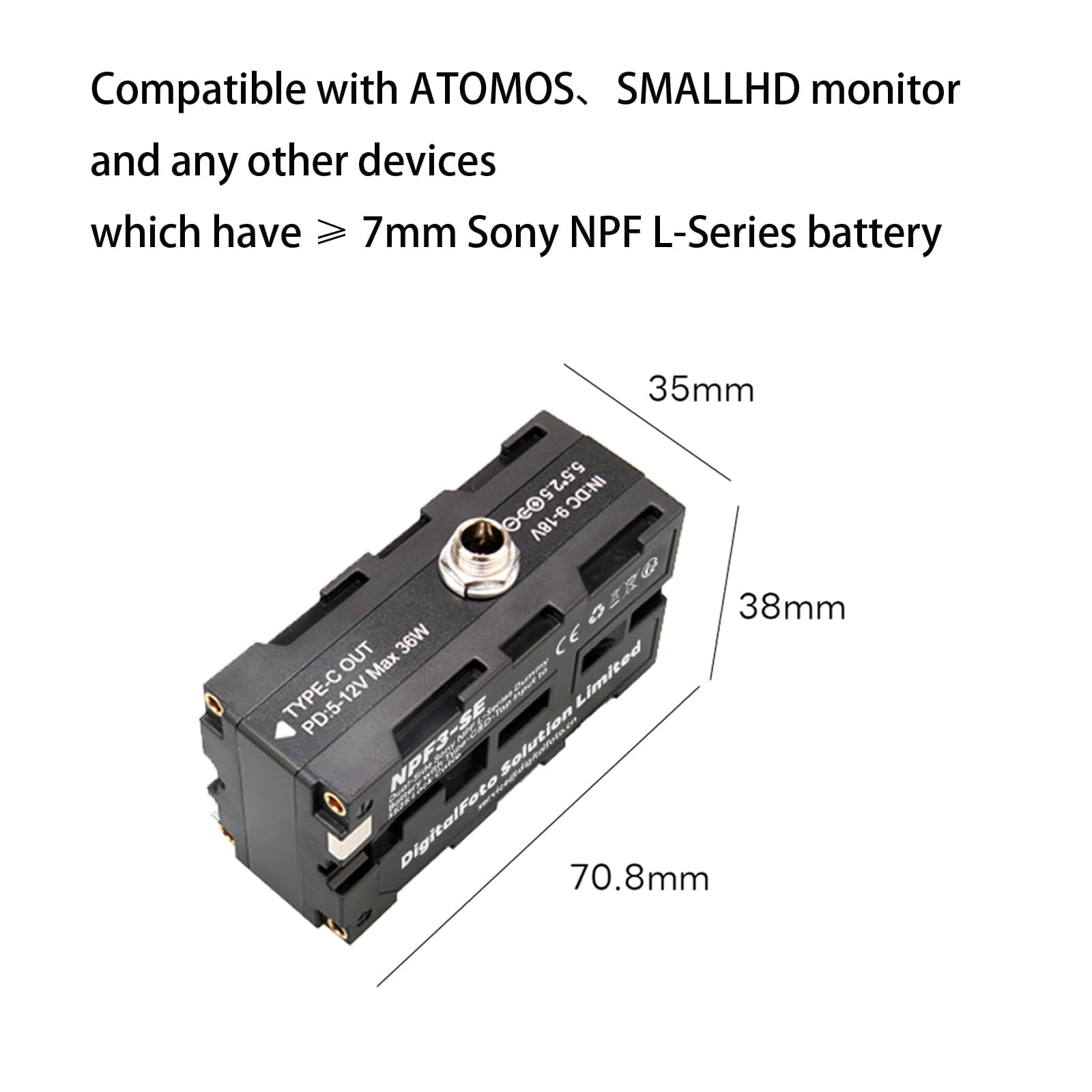 Df Digitalfoto Npf3 Se Dual Side Npf Dummy Battery With Type C&D Tap Input To 5525 Lock Cable Compatible With Np F550/570/750/770/970 Power Led Light Atomos/Shinobi/Smallhd Monitor For V Mount Battery