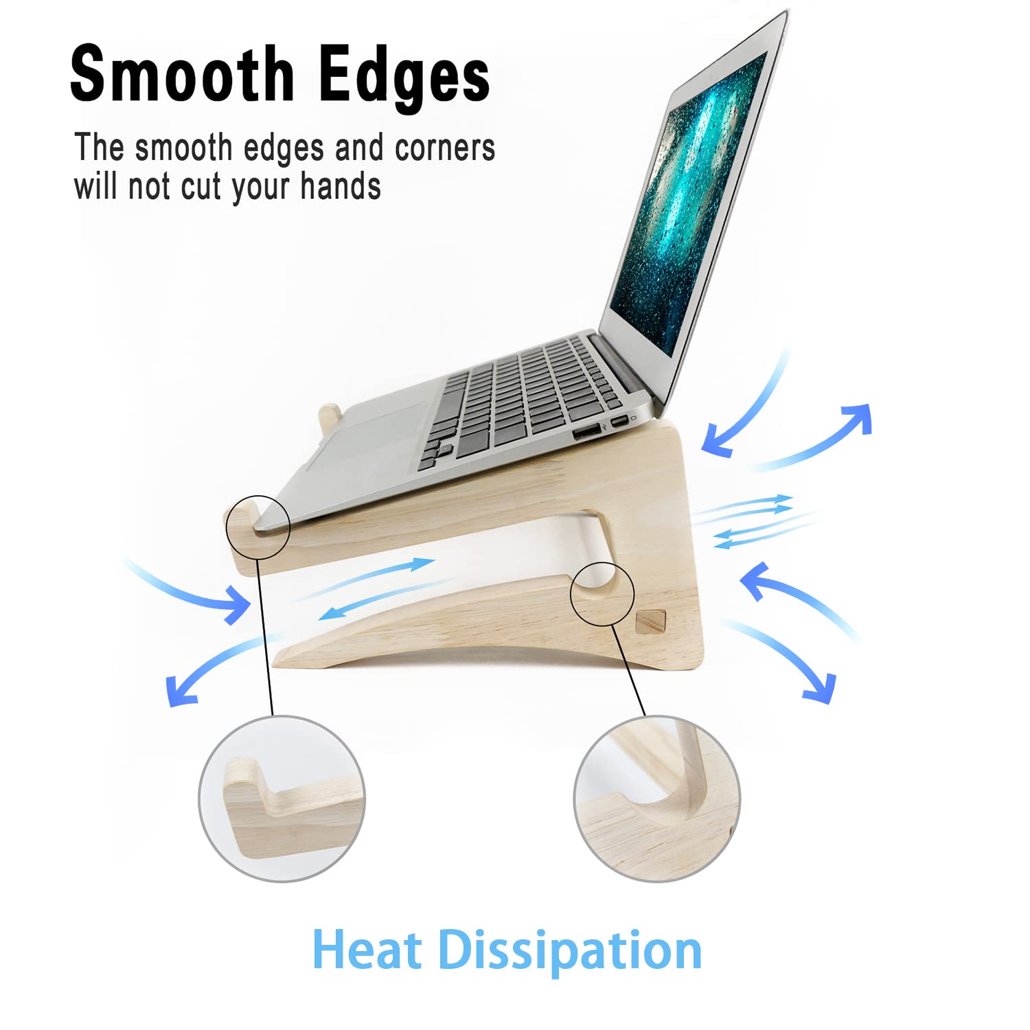 Ui U & I Laptop Stand, Wooden Laptop Stand, Detachable Wooden Notebook Holder Mount Stand For Desk, 11 14Inch Compatible With Ap