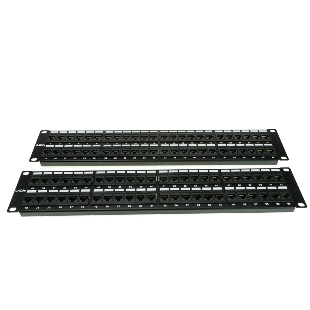 CableWholesale 96 Port Cat5e Patch Panel, 19' Horizontal Rackmount Cat5e Patch Panel, 4U Wall Mount Panel, RJ45 Ethernet 110 Type, 568A/568B Compatible, Black