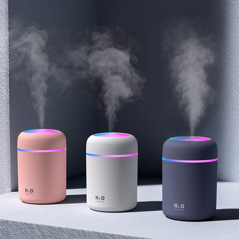 Portable Mini Humidifier, 300Ml Small Cool Mist Humidifier With Colorful Led Night Light, Usb Personal Desktop Humidifier For Ca