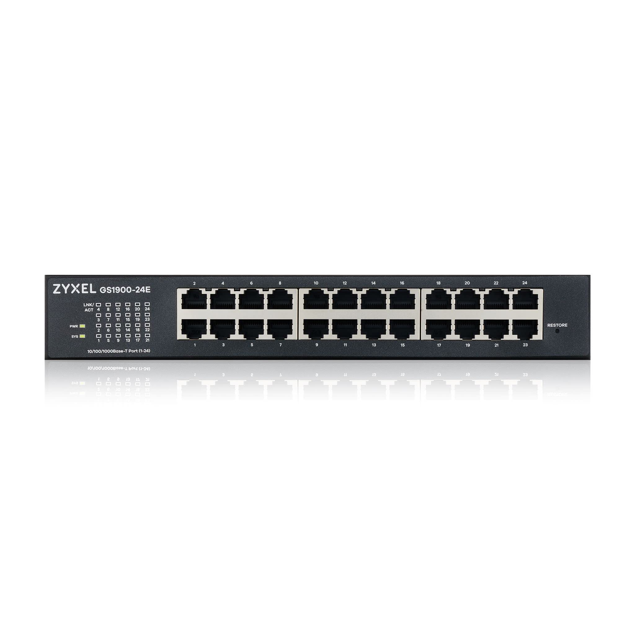 Zyxel 24 Port Gigabit Switch | Smart Managed | Desktop/Rackmount And Fanless | Vlan, Igmp, Qos [Gs1900 24E]