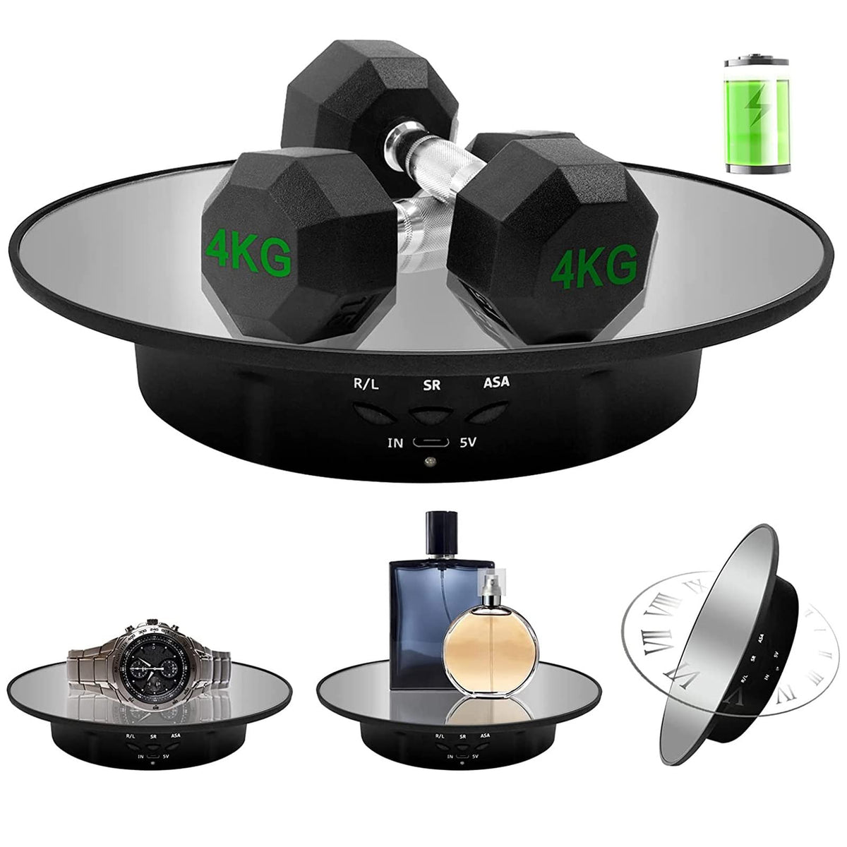 Zlmondee Motorized Rotating Display Stand, 7.87Inch /17.6Lb Load,Mirror Covered 360 Degree Turntable Display Stand For Photograp