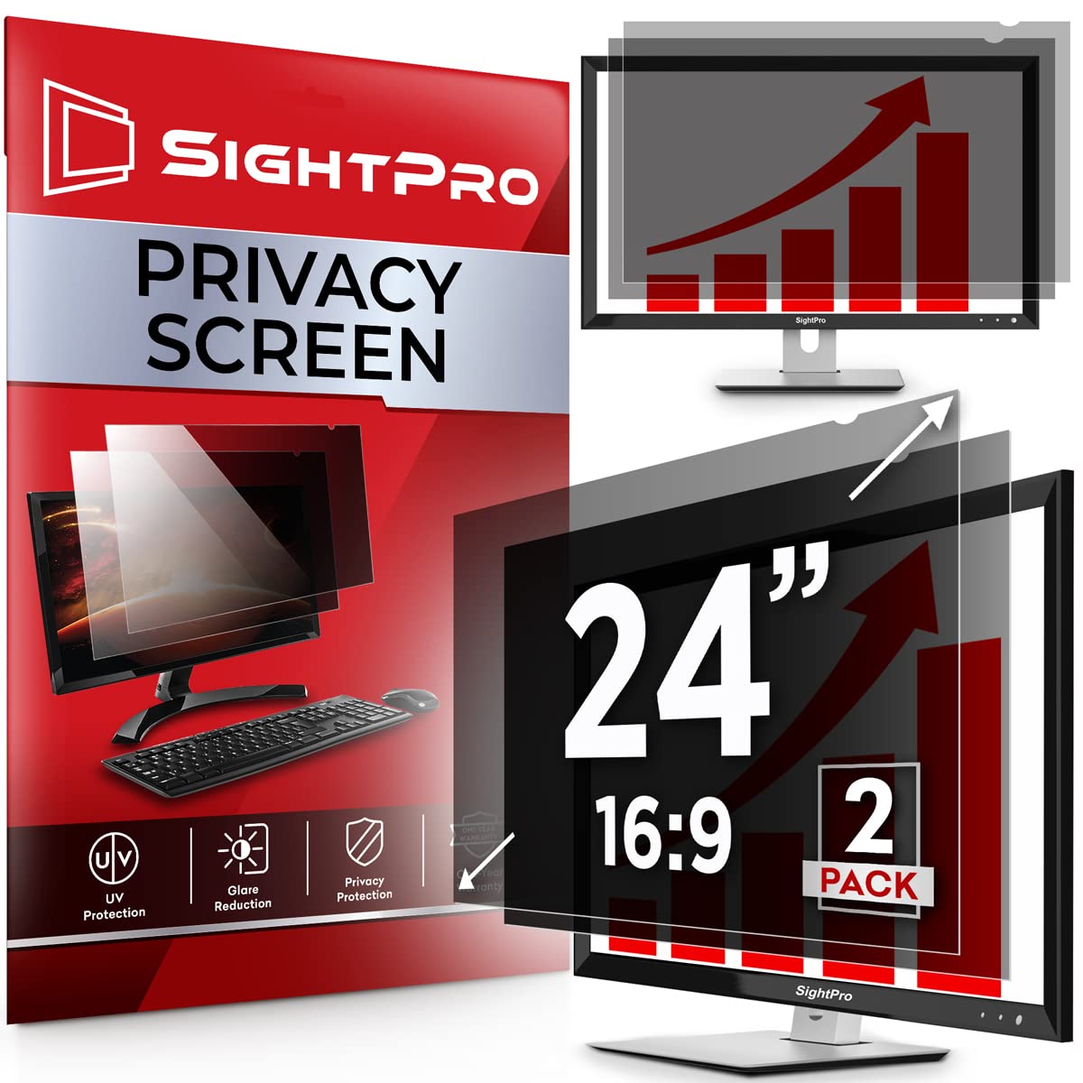 Sightpro 24 Inch 16:9 [2 Pack] Computer Privacy Screen Filter For Monitor   Privacy Shield And Anti Glare Protector