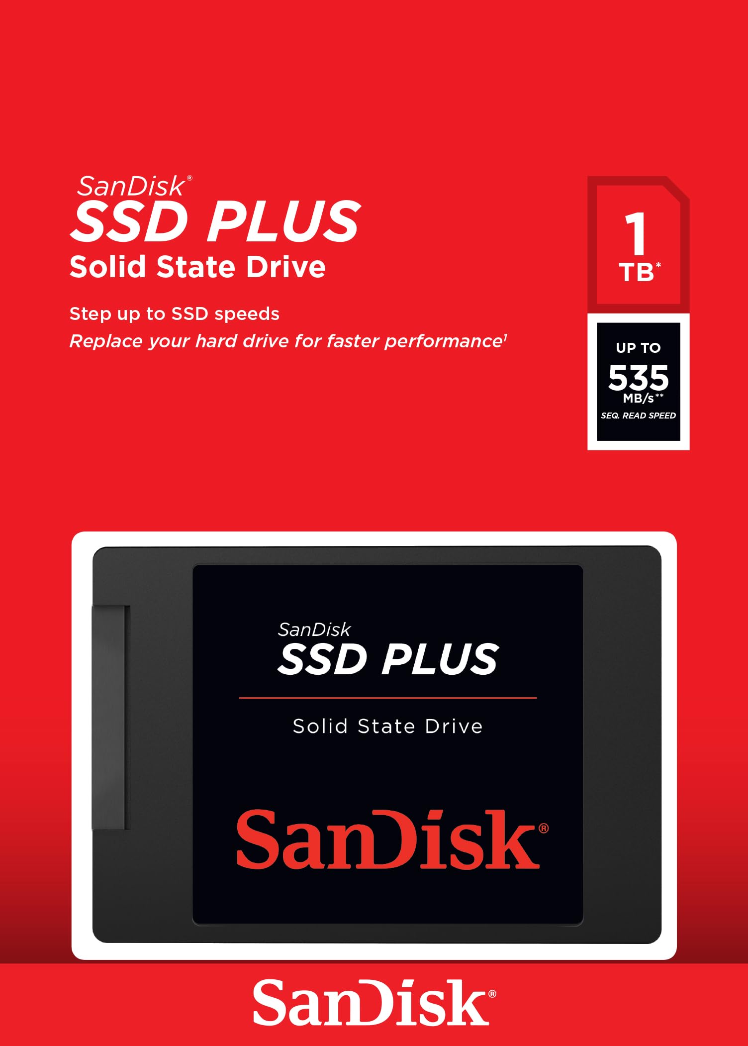 Sandisk Ssd Plus 1Tb Internal Ssd   Sata Iii 6 Gb/S, 2.5 ''/7Mm, Up To 535 Mb/S   Sdssda 1T00 G27